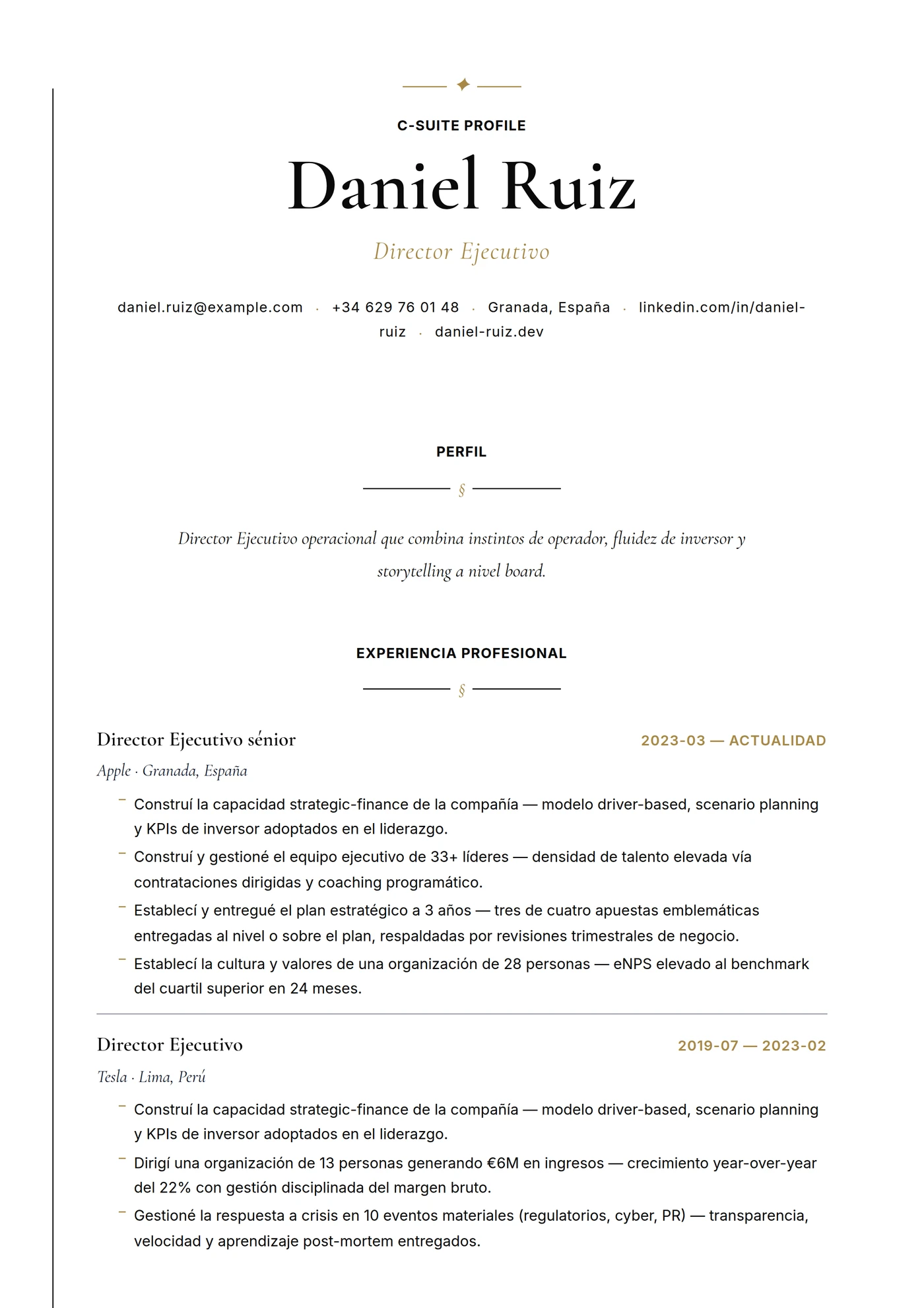 C-Suite Elegante — Plantillas de CV