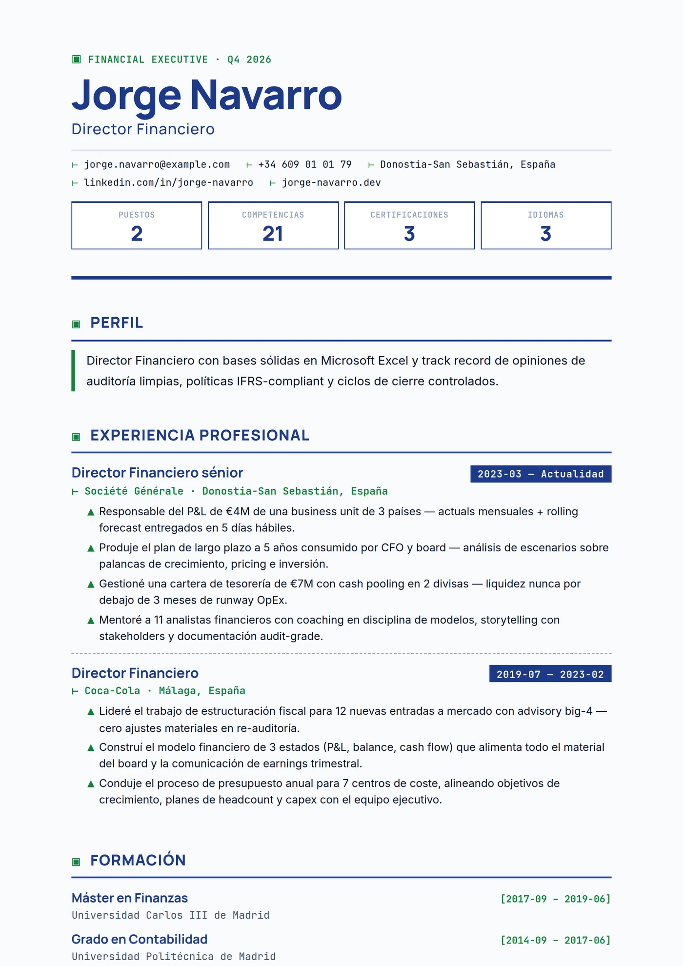 Balance CFO — Plantillas de CV