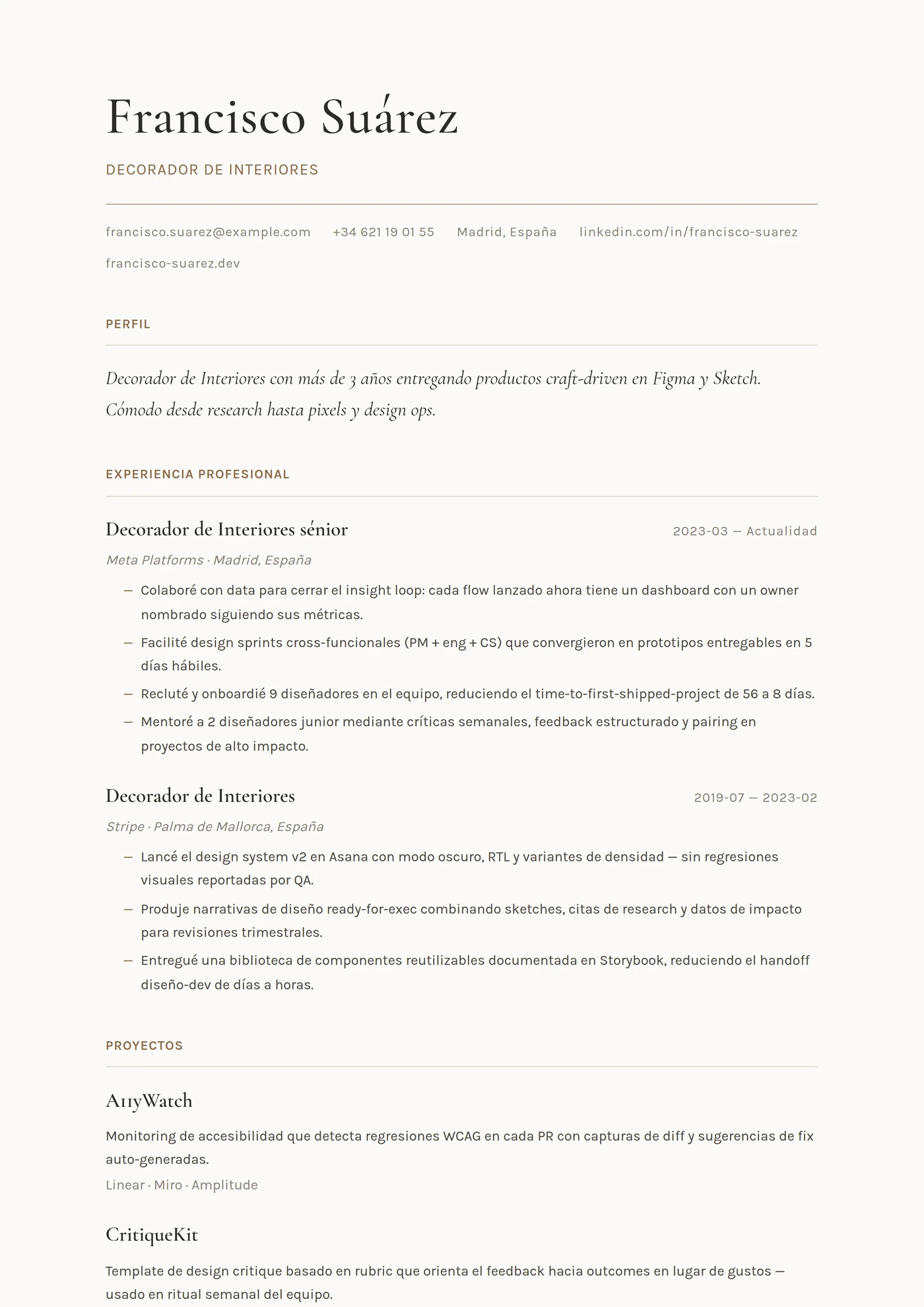 Oficio — Decorador — Plantillas de CV