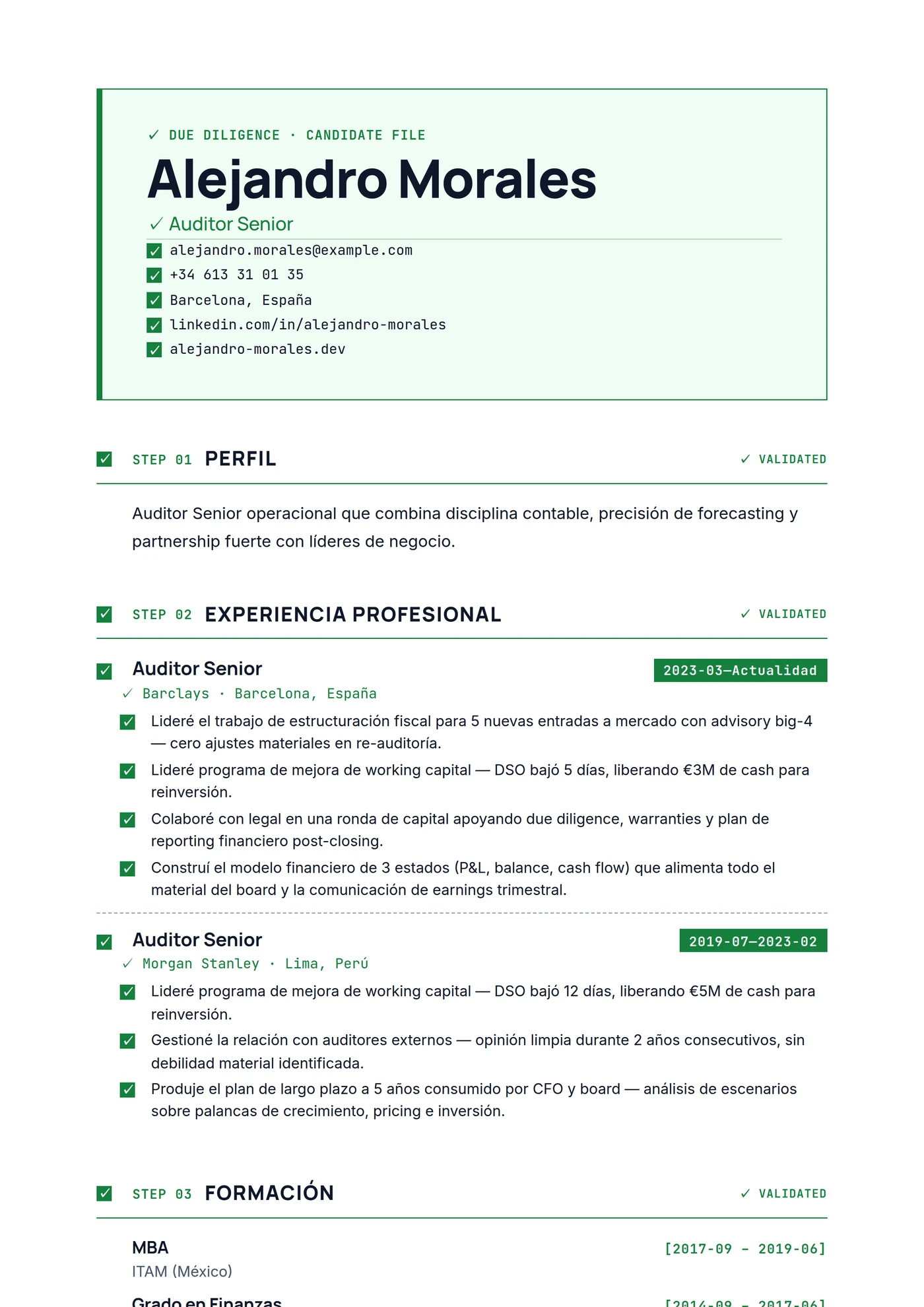 Due Diligence — Plantillas de CV
