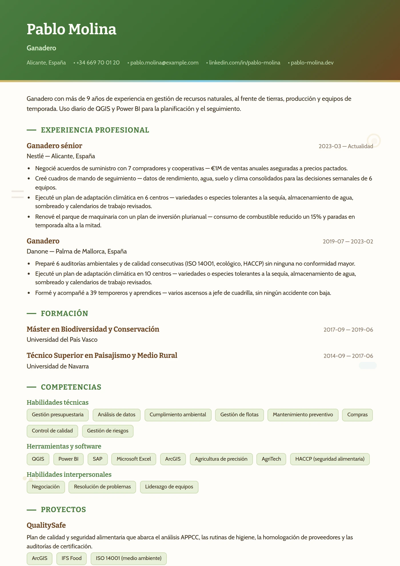 Oficio — Ganadería — Plantillas de CV