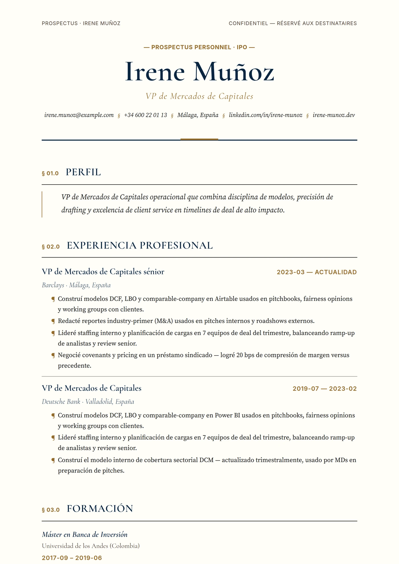 Prospecto de OPV — Plantillas de CV
