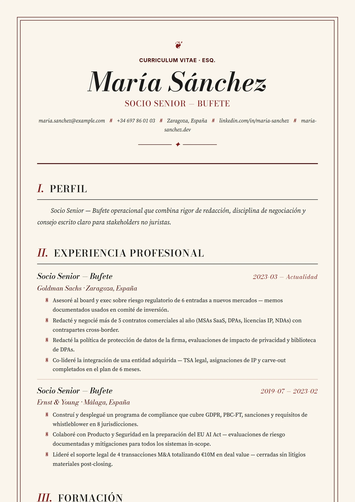 Bufete Clásico — Plantillas de CV