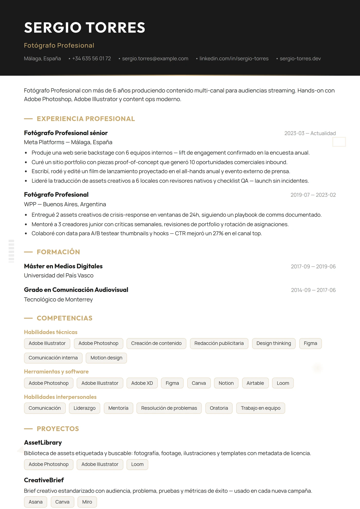 Oficio — Fotógrafo — Plantillas de CV
