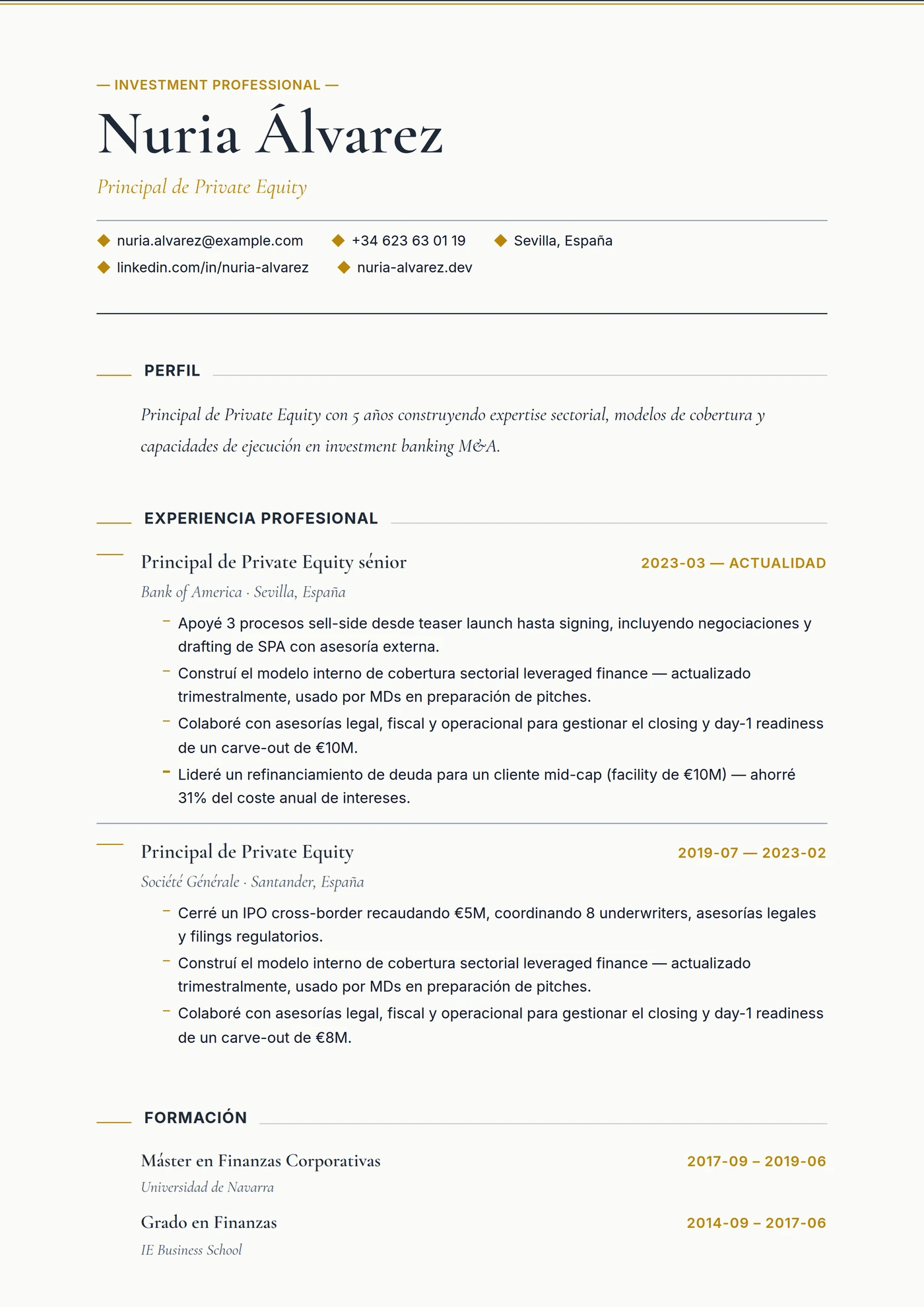 Private Equity — Plantillas de CV