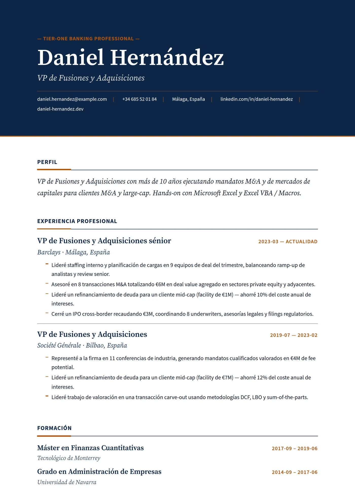 Banco Tier One — Plantillas de CV