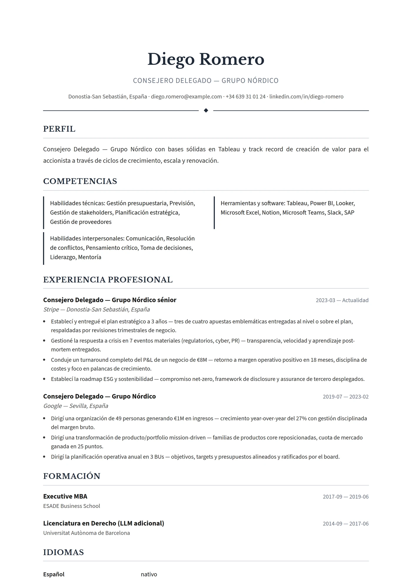 Escandinavia Ejecutivo — Plantillas de CV
