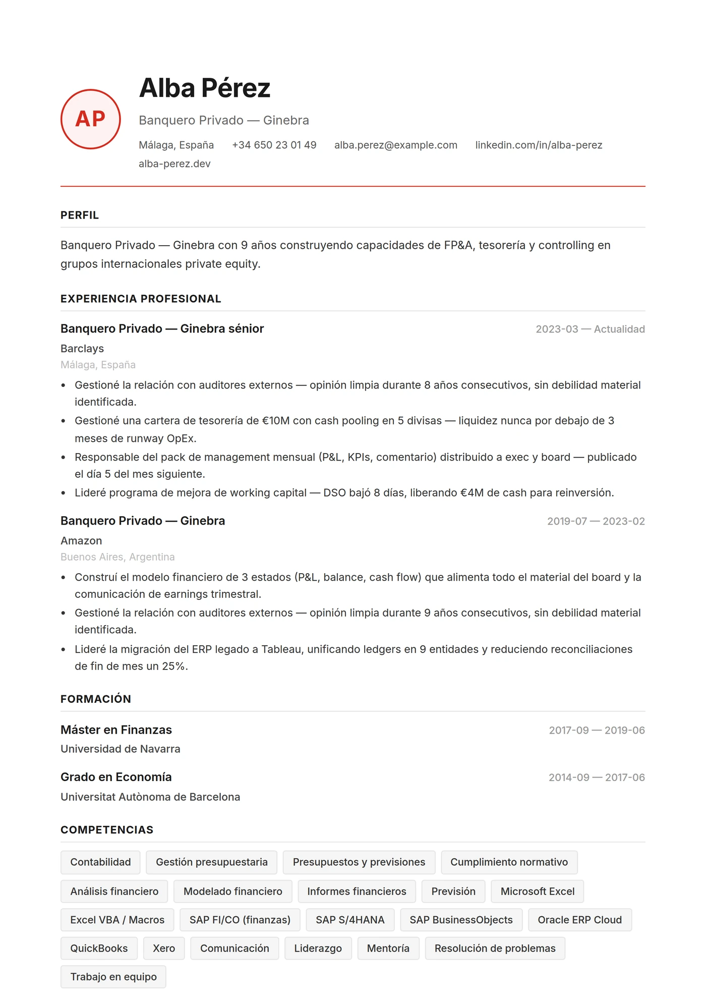 Precisión Suiza — Plantillas de CV