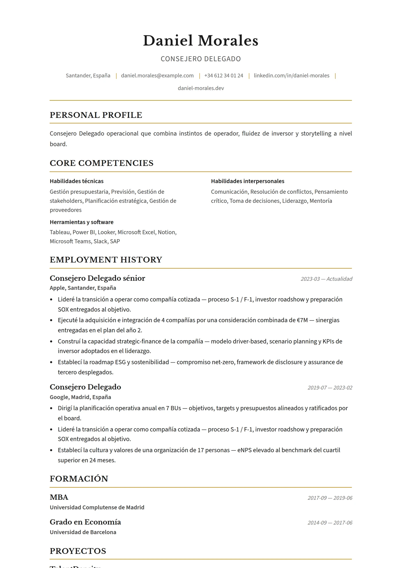 UK Ejecutivo — Plantillas de CV