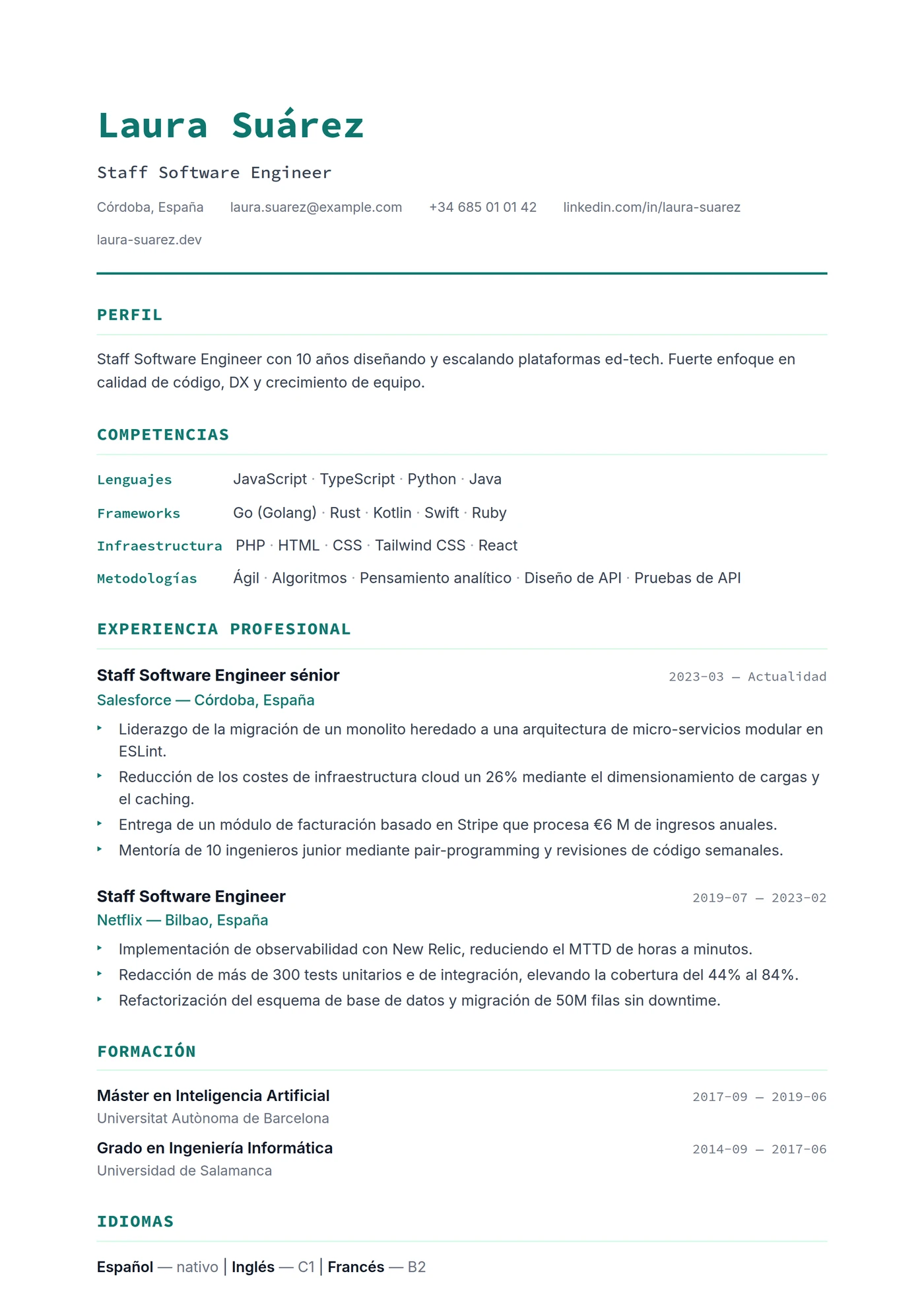 EE. UU. Tech — Plantillas de CV