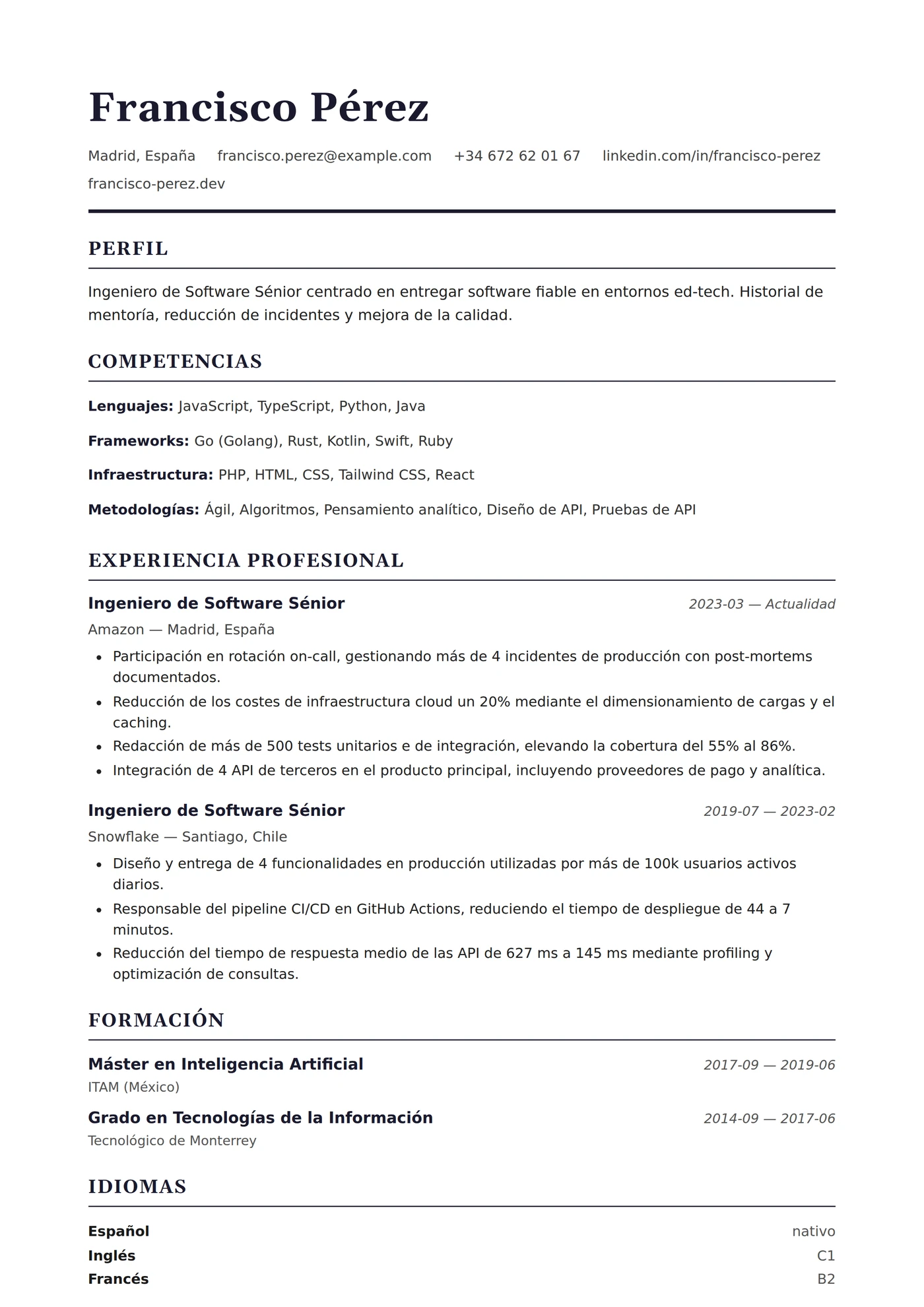 EE. UU. Estándar — Plantillas de CV