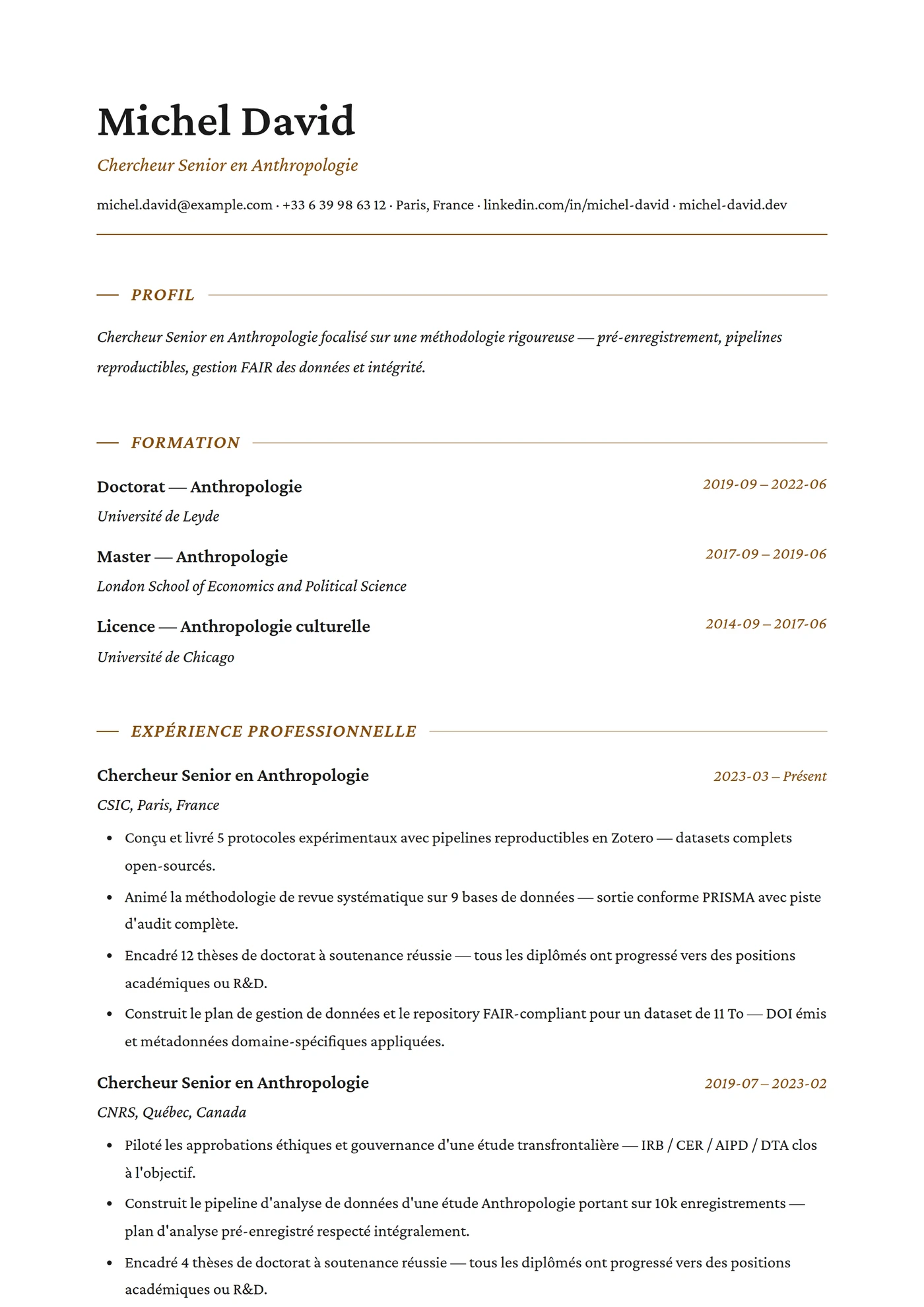 Anthropologie — Modèles de CV
