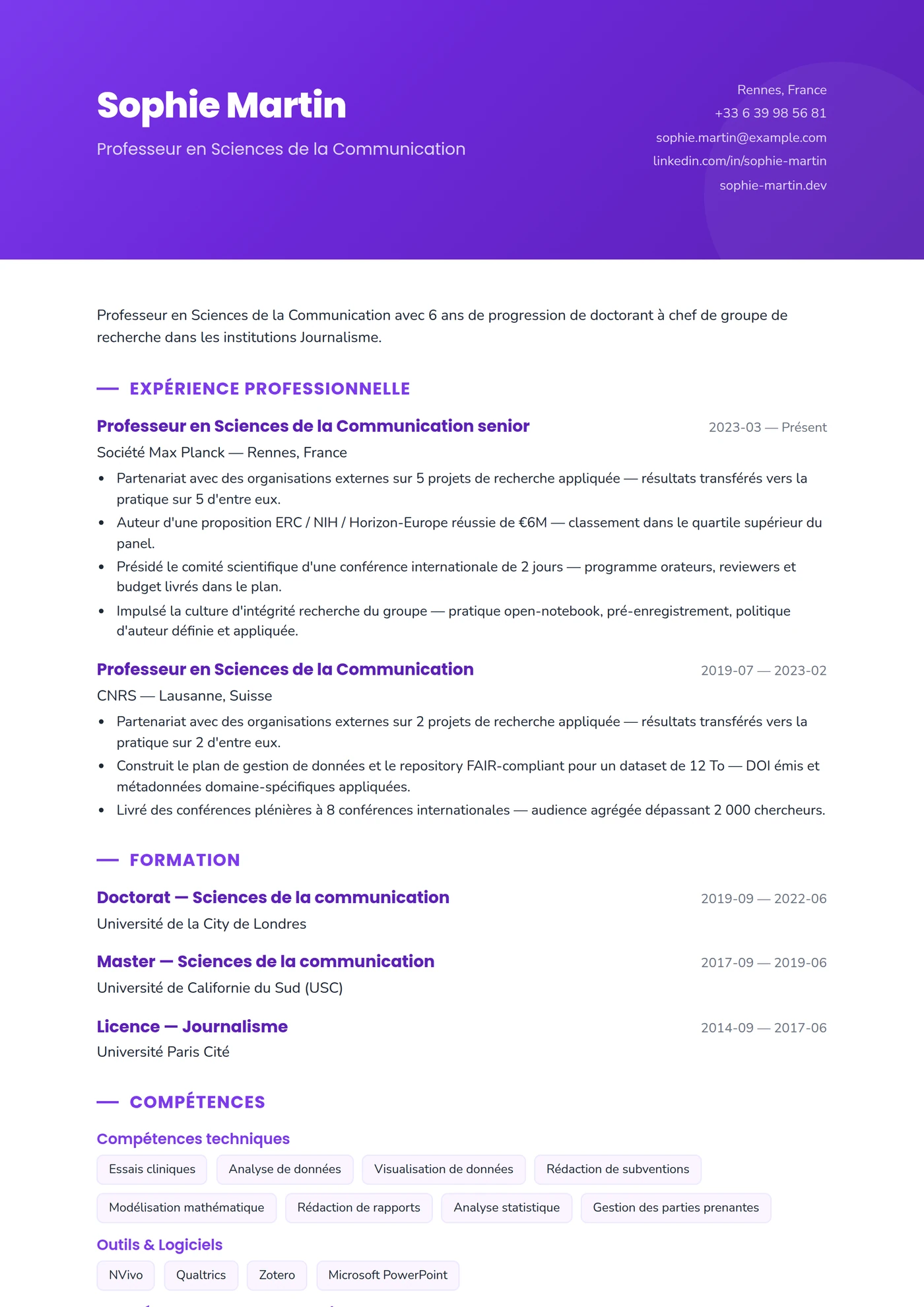 Communication & RP — Modèles de CV