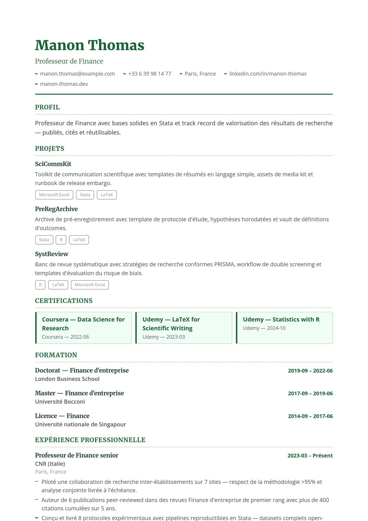 Finance & Économie — Modèles de CV