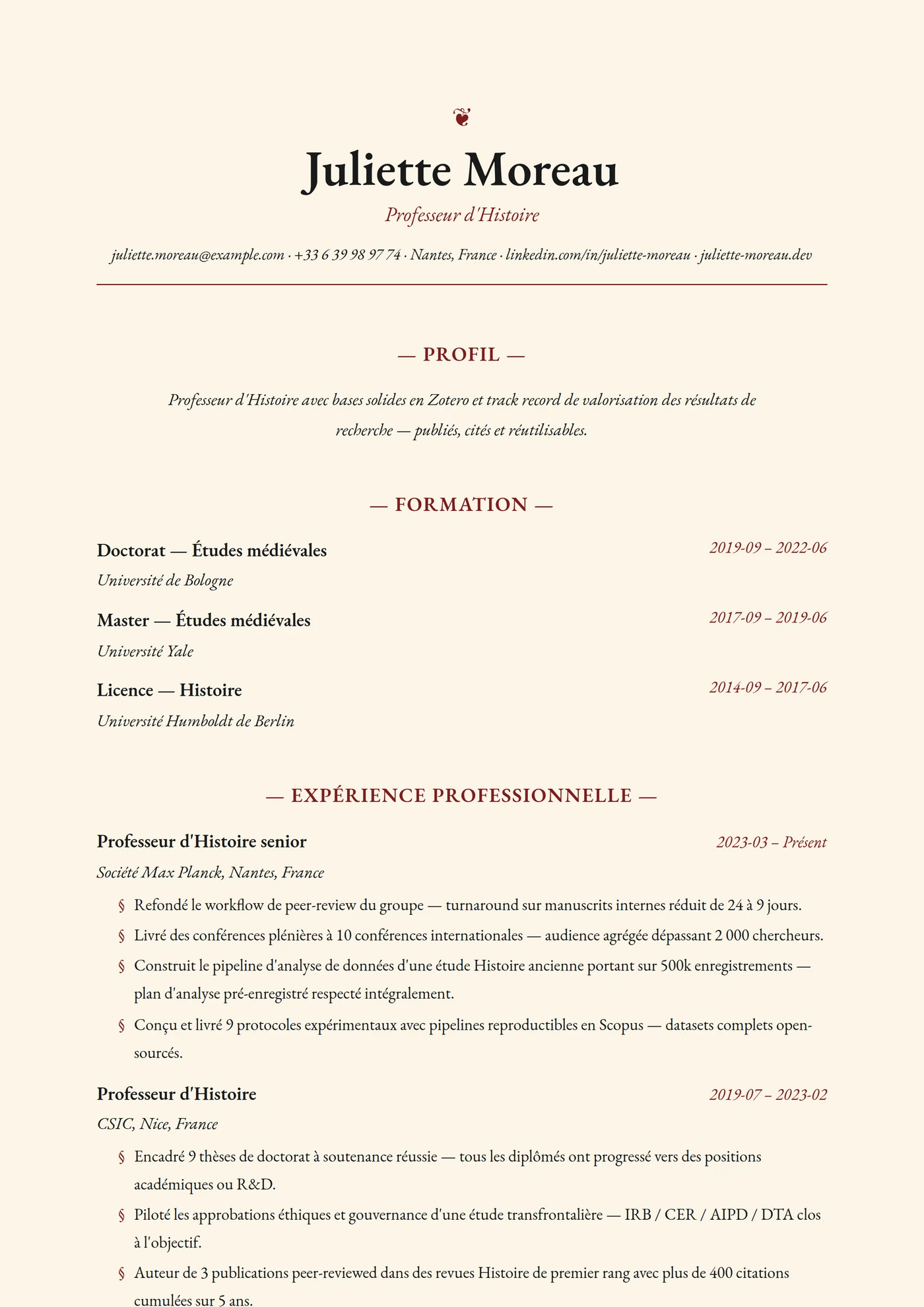 Histoire — Modèles de CV