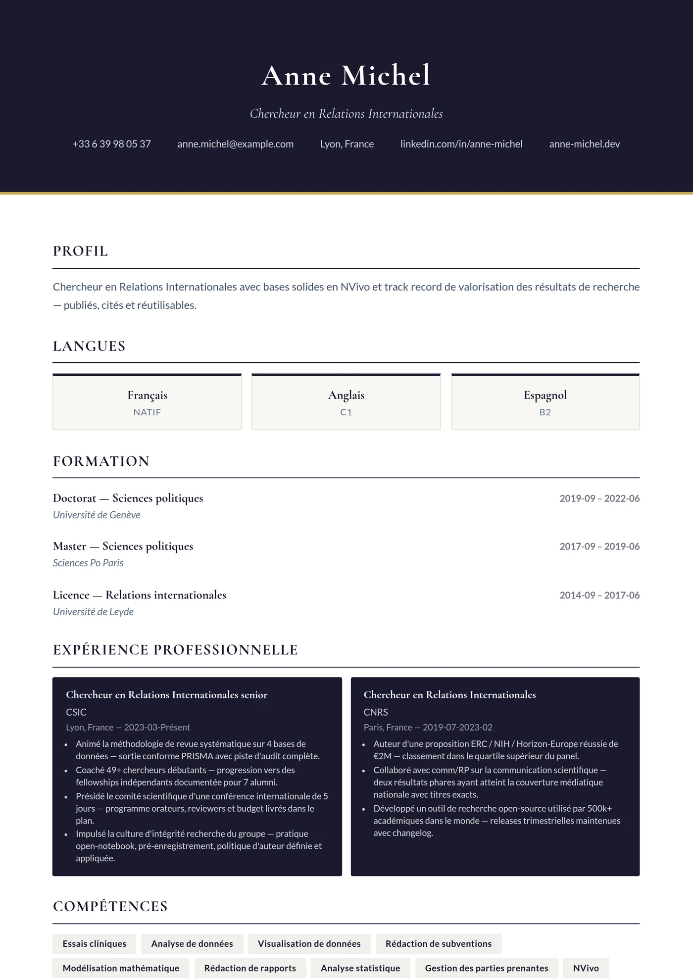 Relations Internationales — Modèles de CV