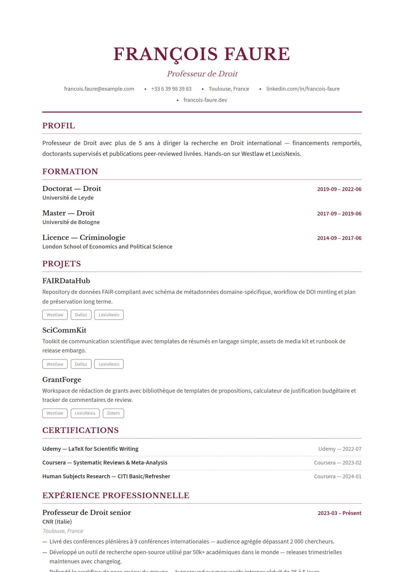 Droit & Études Juridiques — Modèles de CV