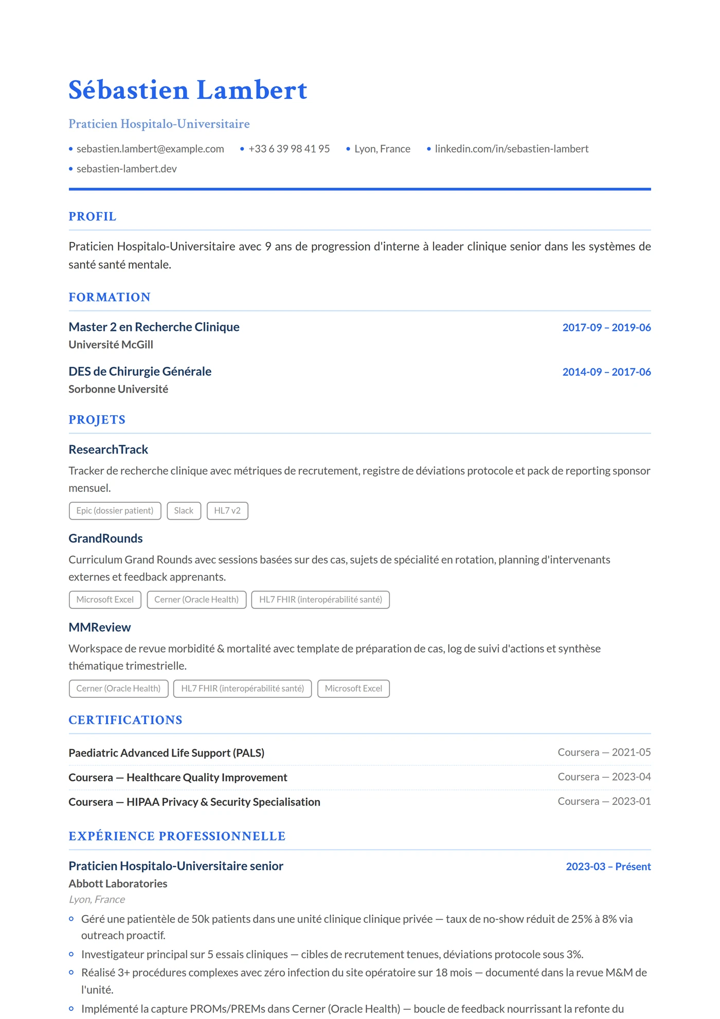 Médecine & Sciences de la santé — Modèles de CV