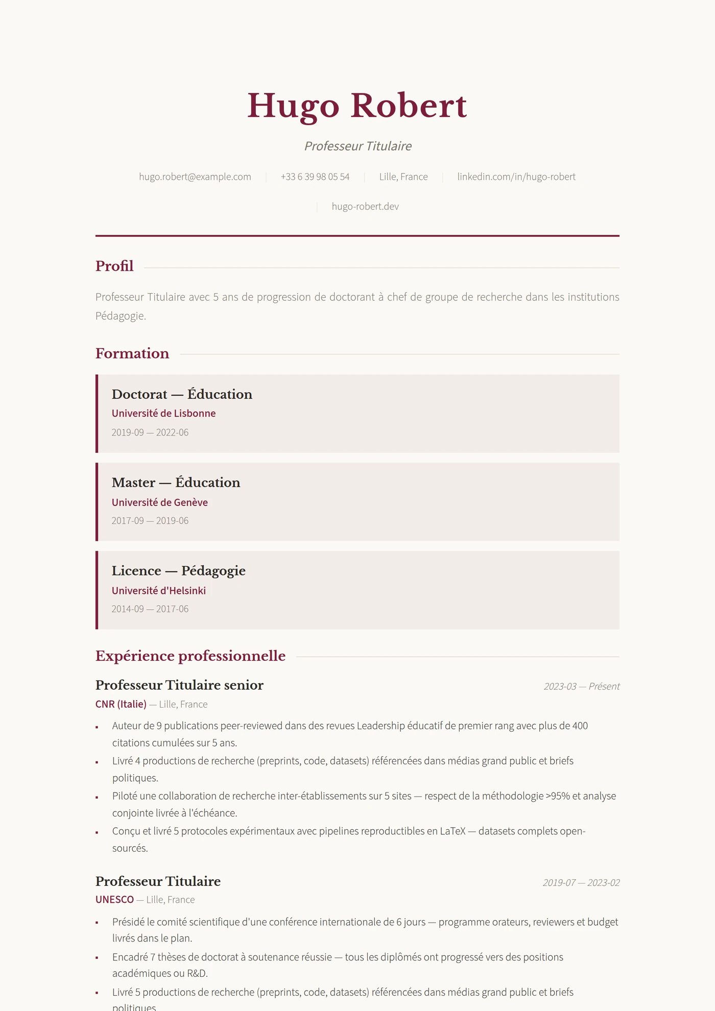 Chercheur — Modèles de CV