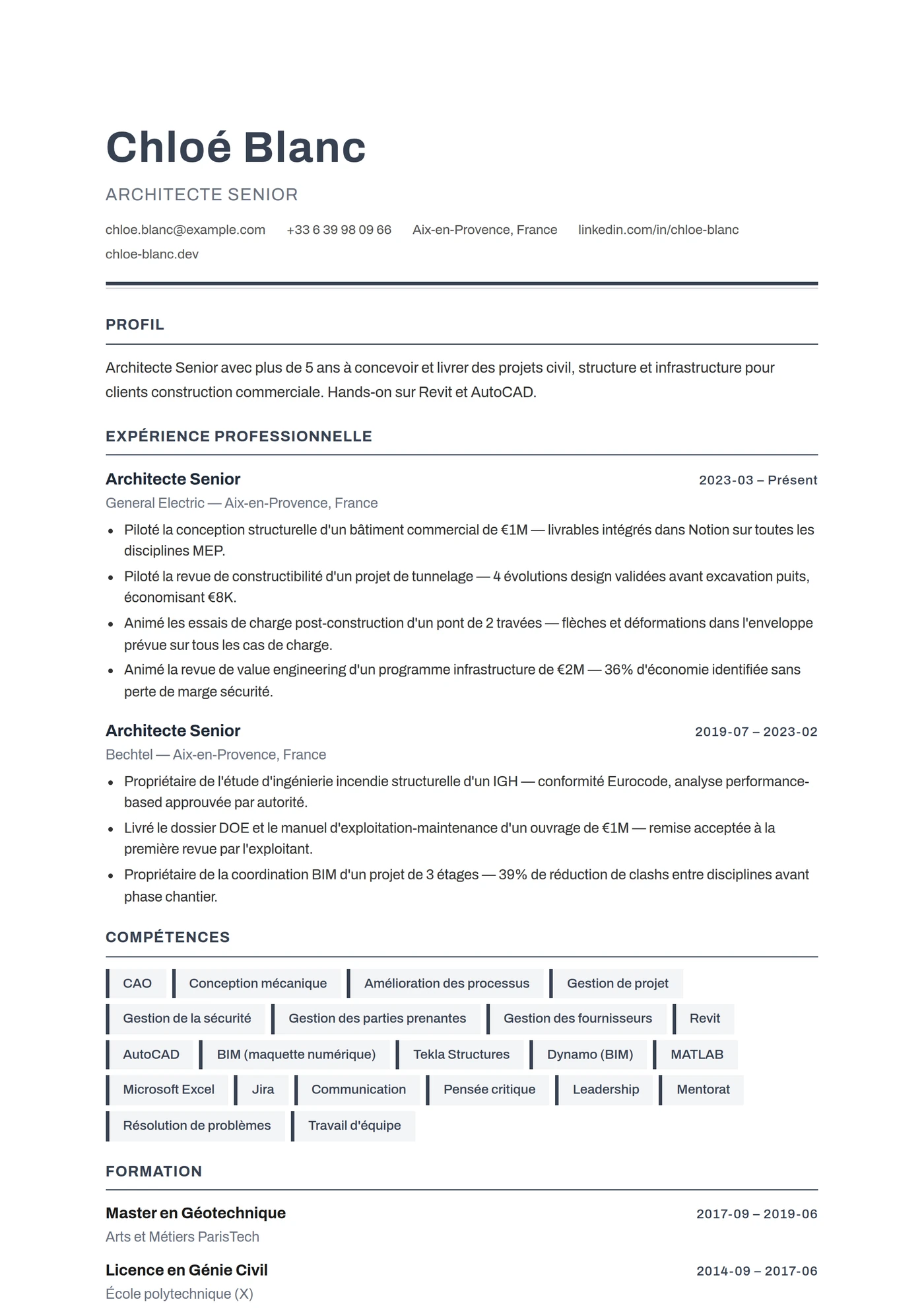 ATS Architecte — Modèles de CV