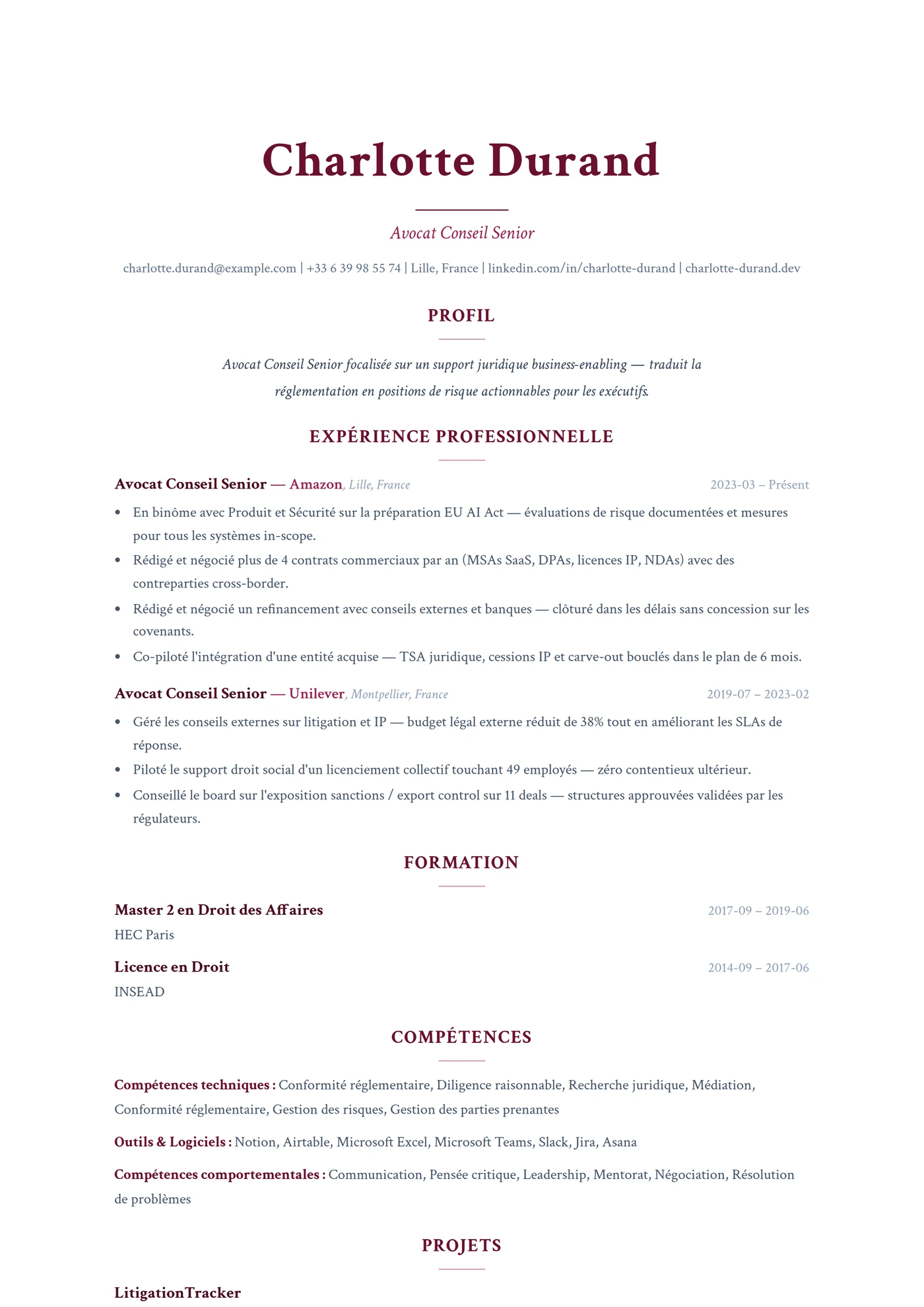 ATS Nom Centré — Modèles de CV