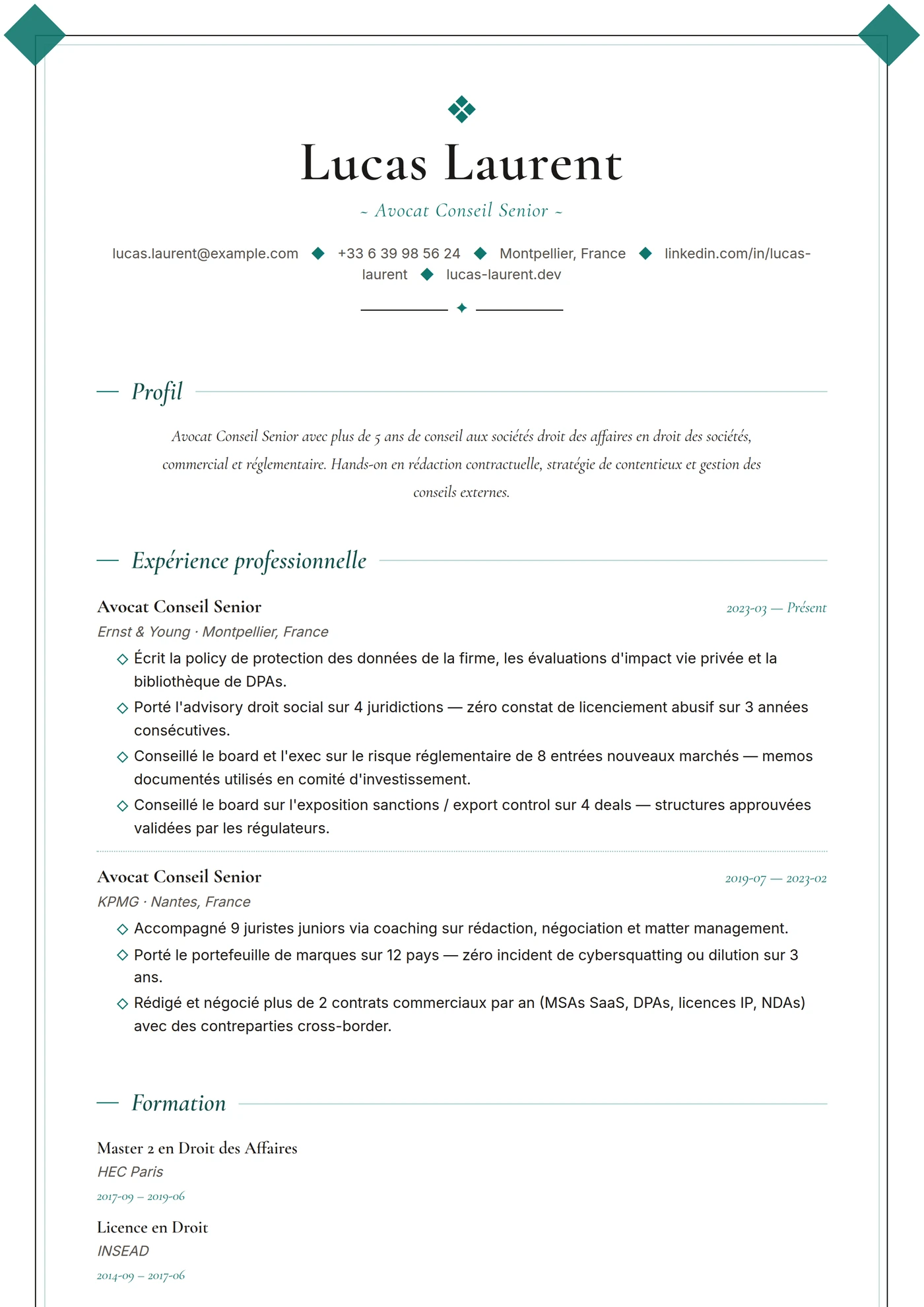 ATS Cadre d'Angle — Modèles de CV