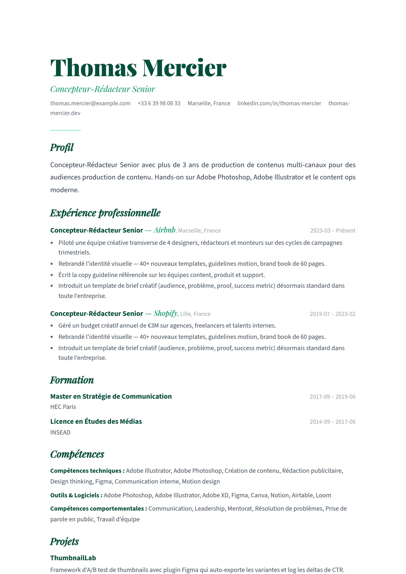 ATS Plume Créative — Modèles de CV