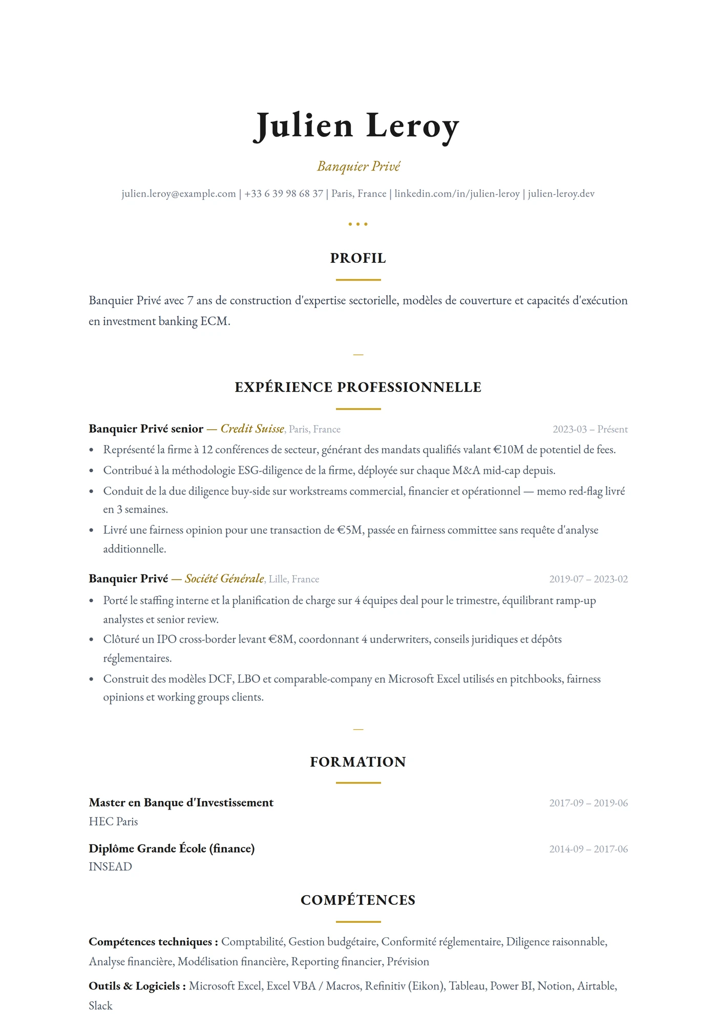 ATS Règles Élégantes — Modèles de CV