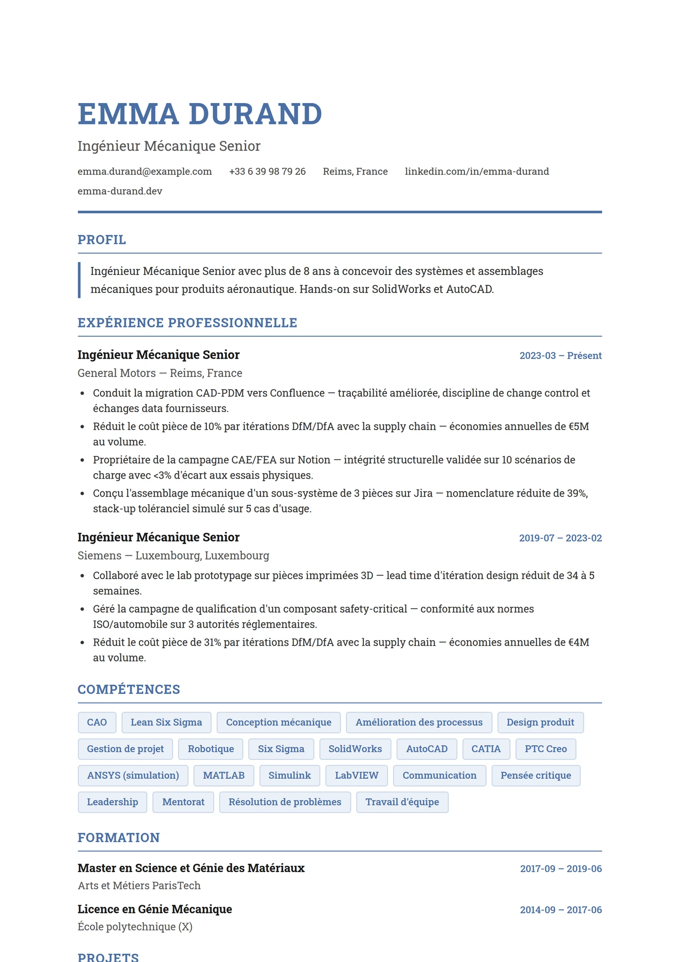 ATS Ingénieur — Modèles de CV