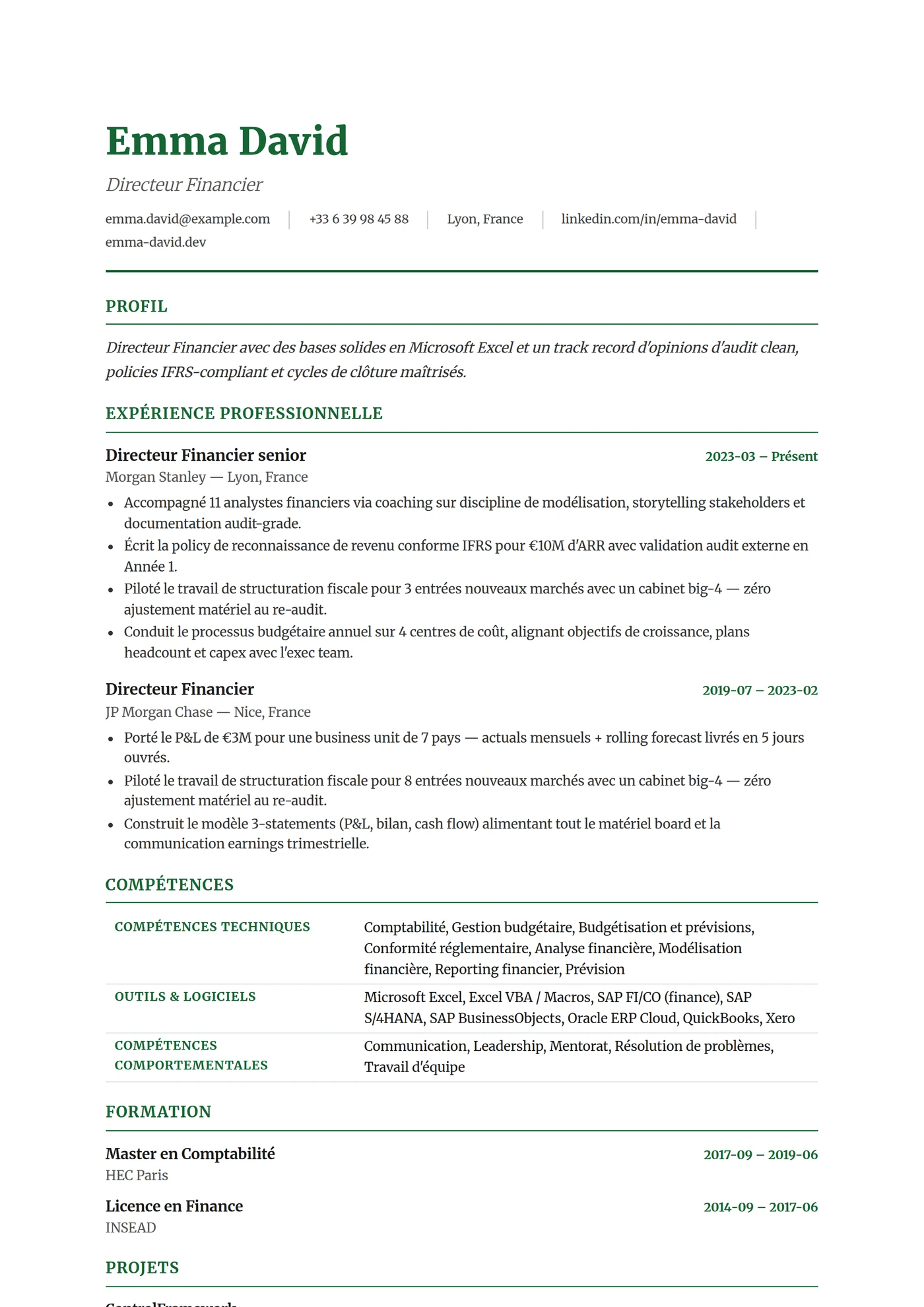 ATS Finance Pro — Modèles de CV