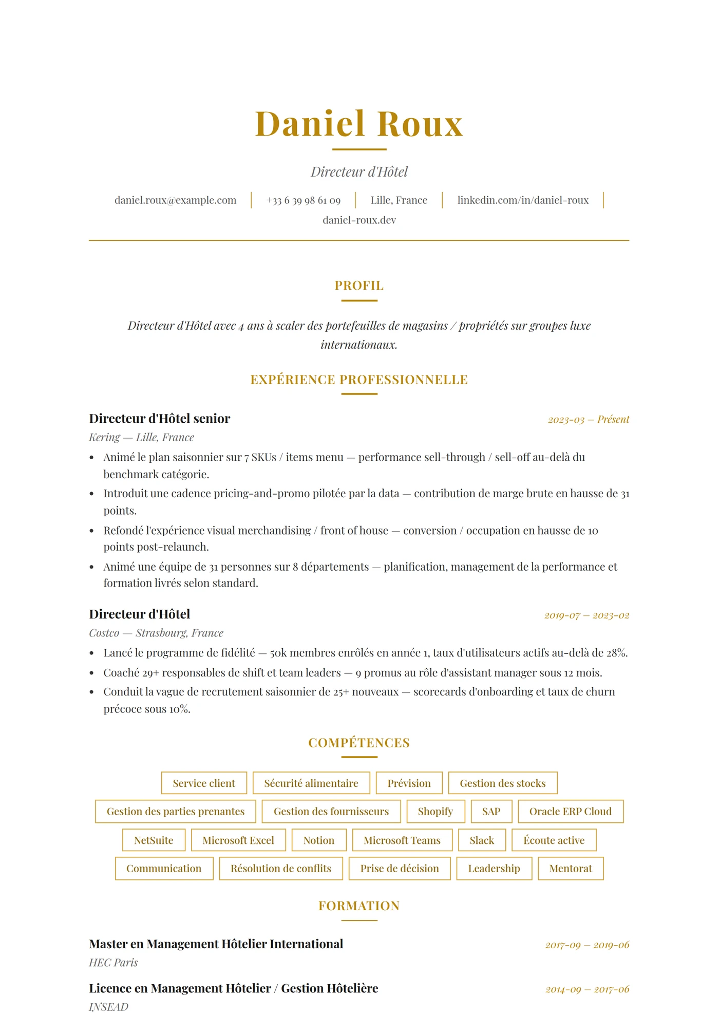 ATS Hôtellerie — Modèles de CV