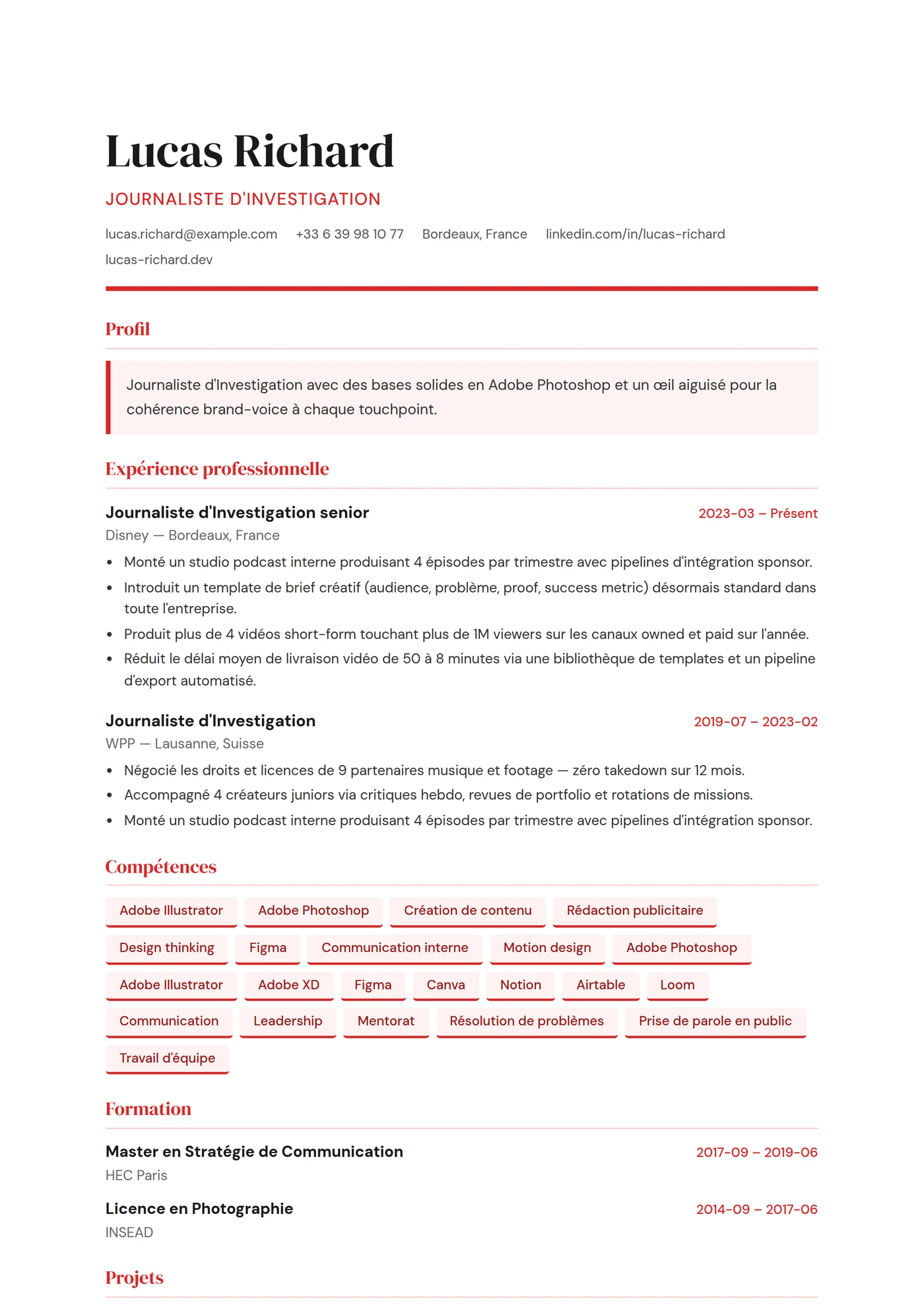 ATS Journaliste — Modèles de CV