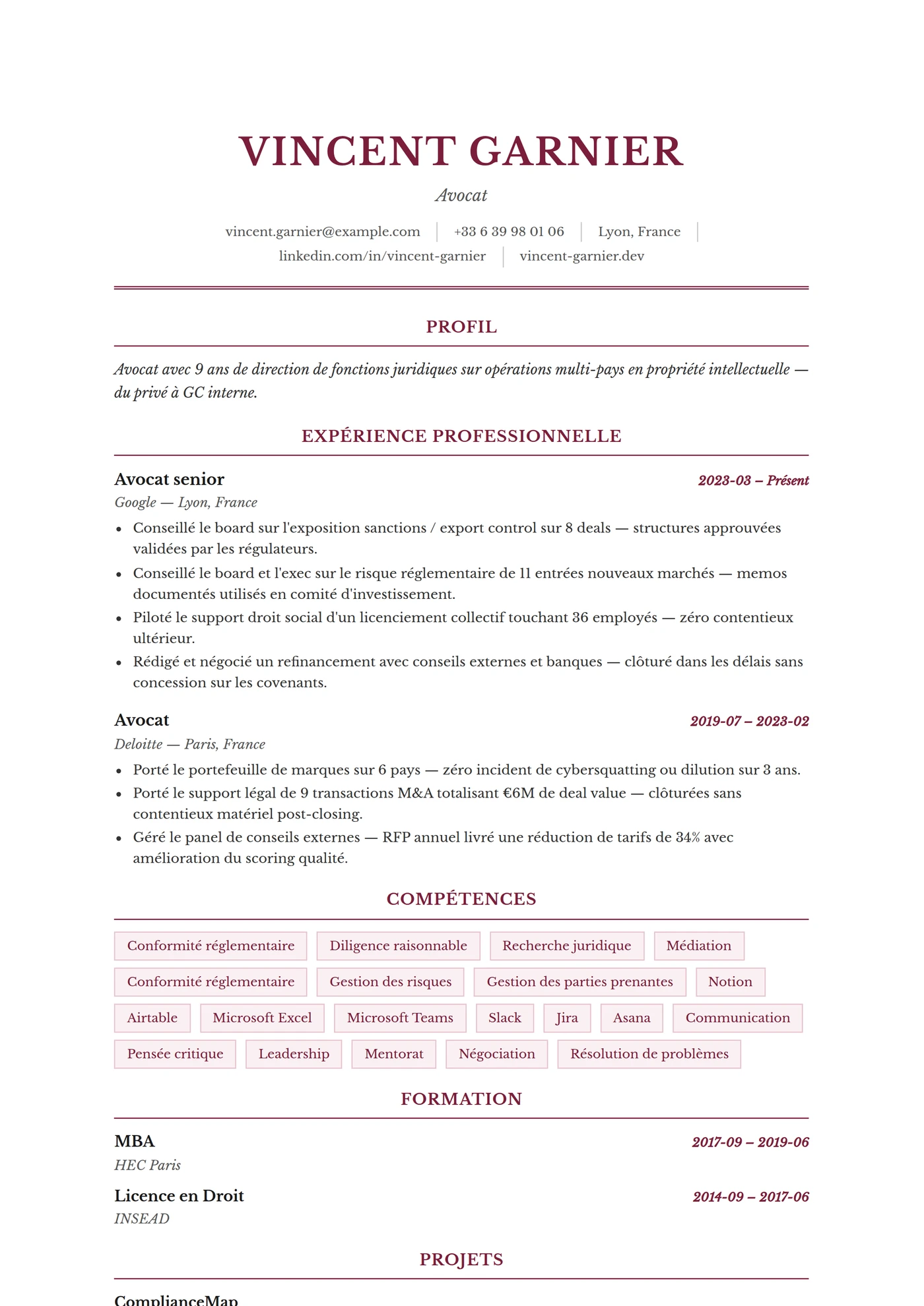 ATS Juridique — Modèles de CV