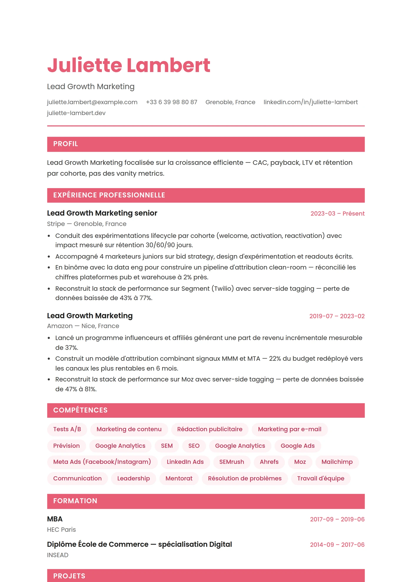 ATS Marketing — Modèles de CV