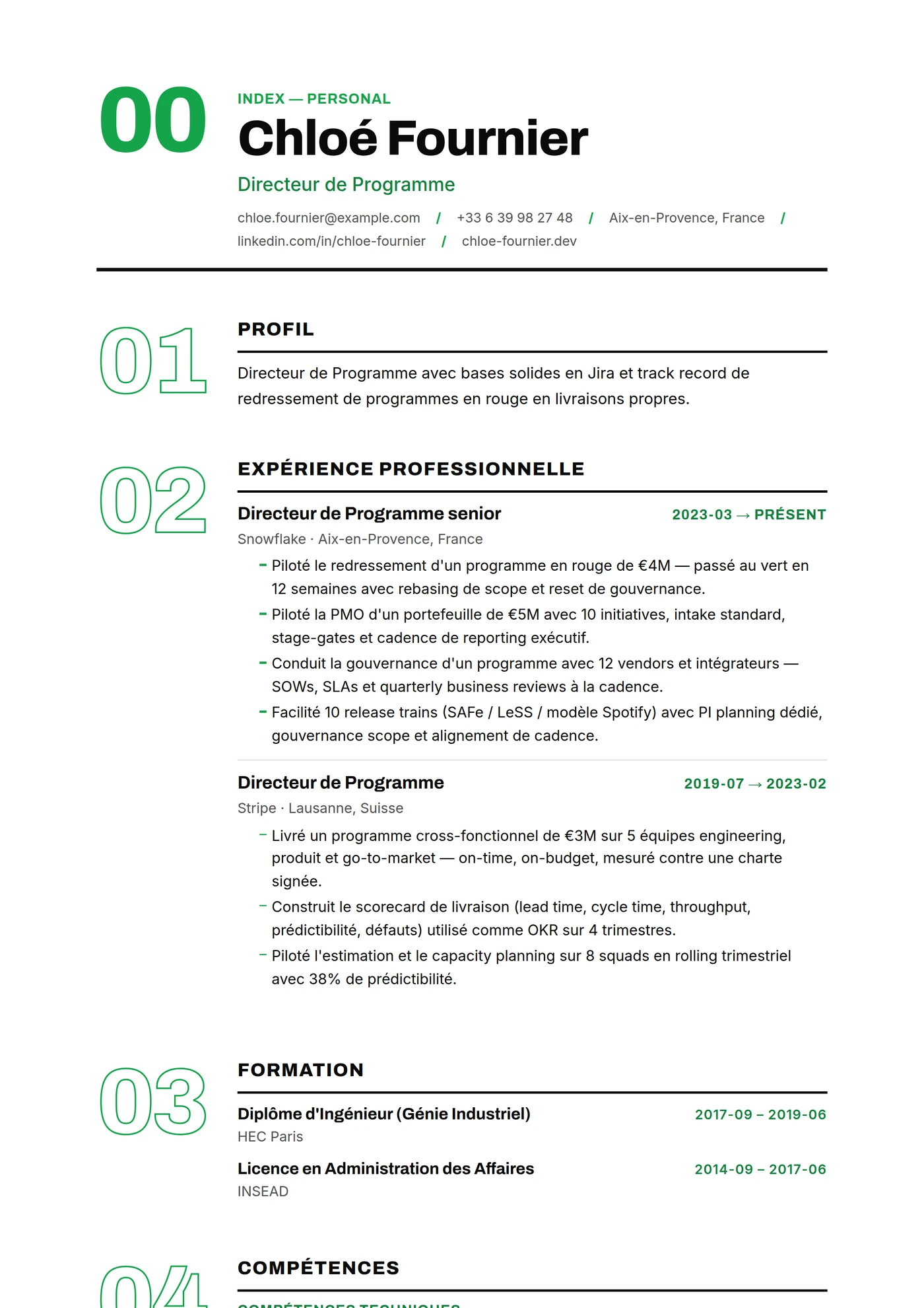 ATS Index Numéroté — Modèles de CV