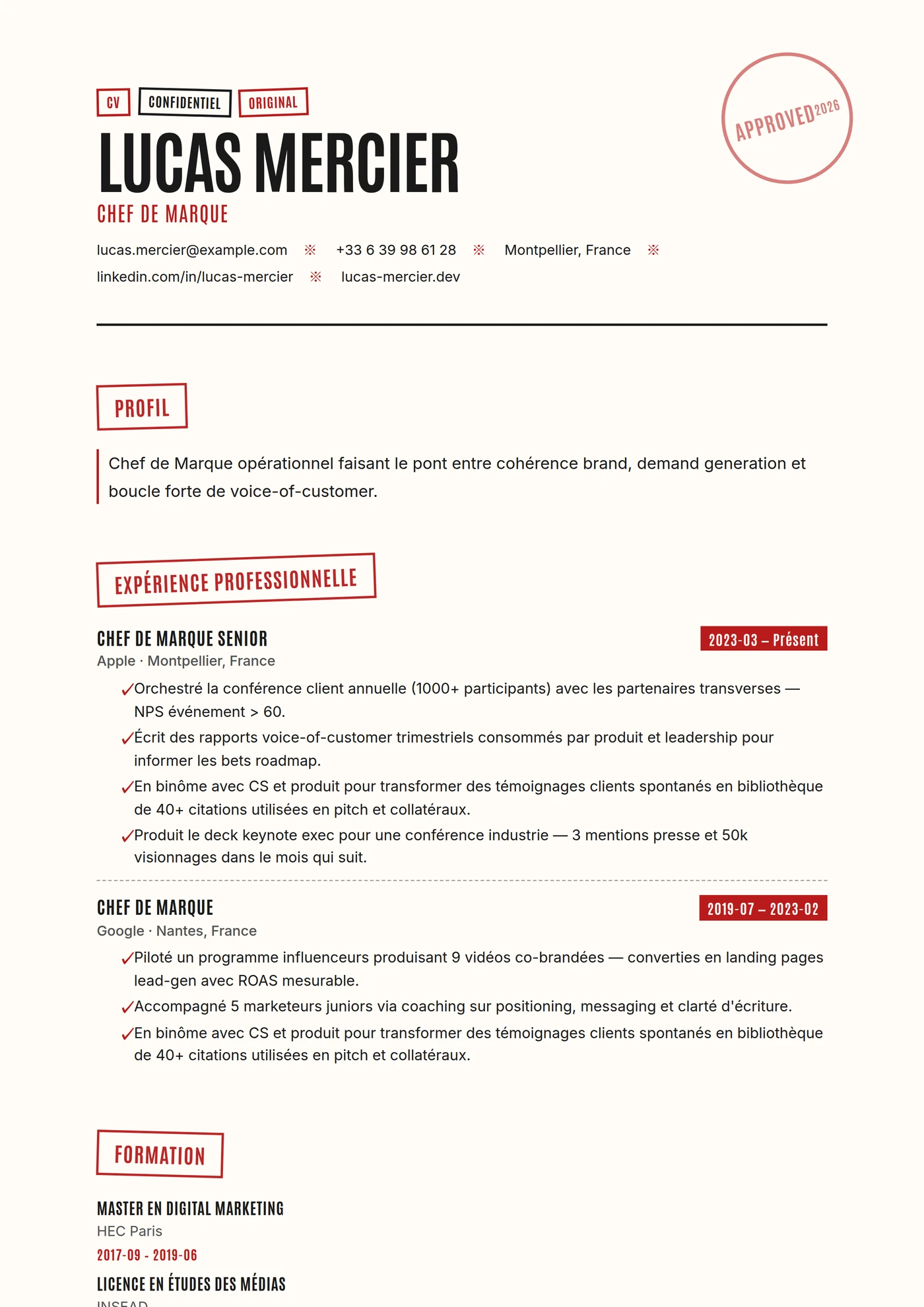 ATS Tampon — Modèles de CV