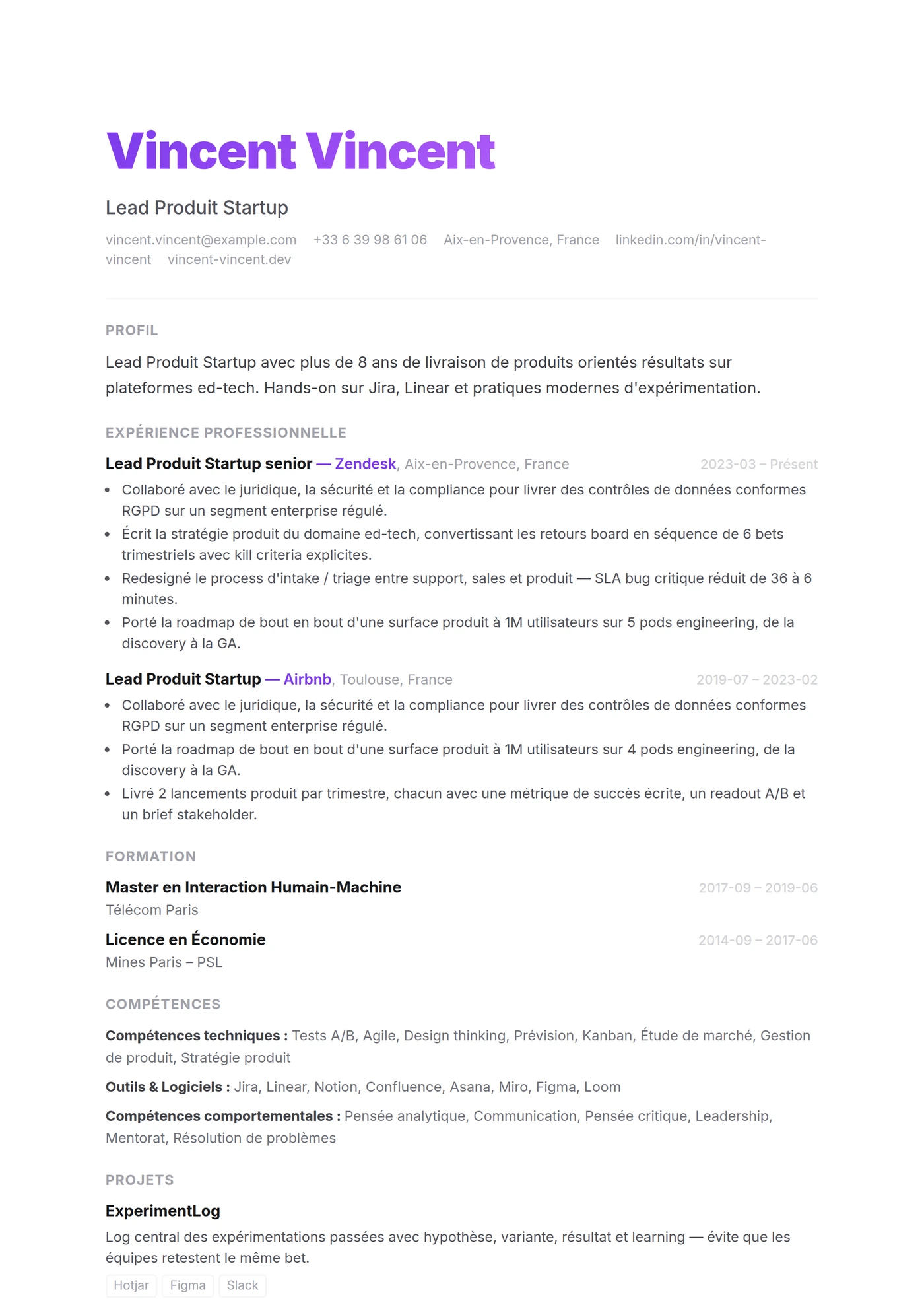 ATS Start-up Net — Modèles de CV