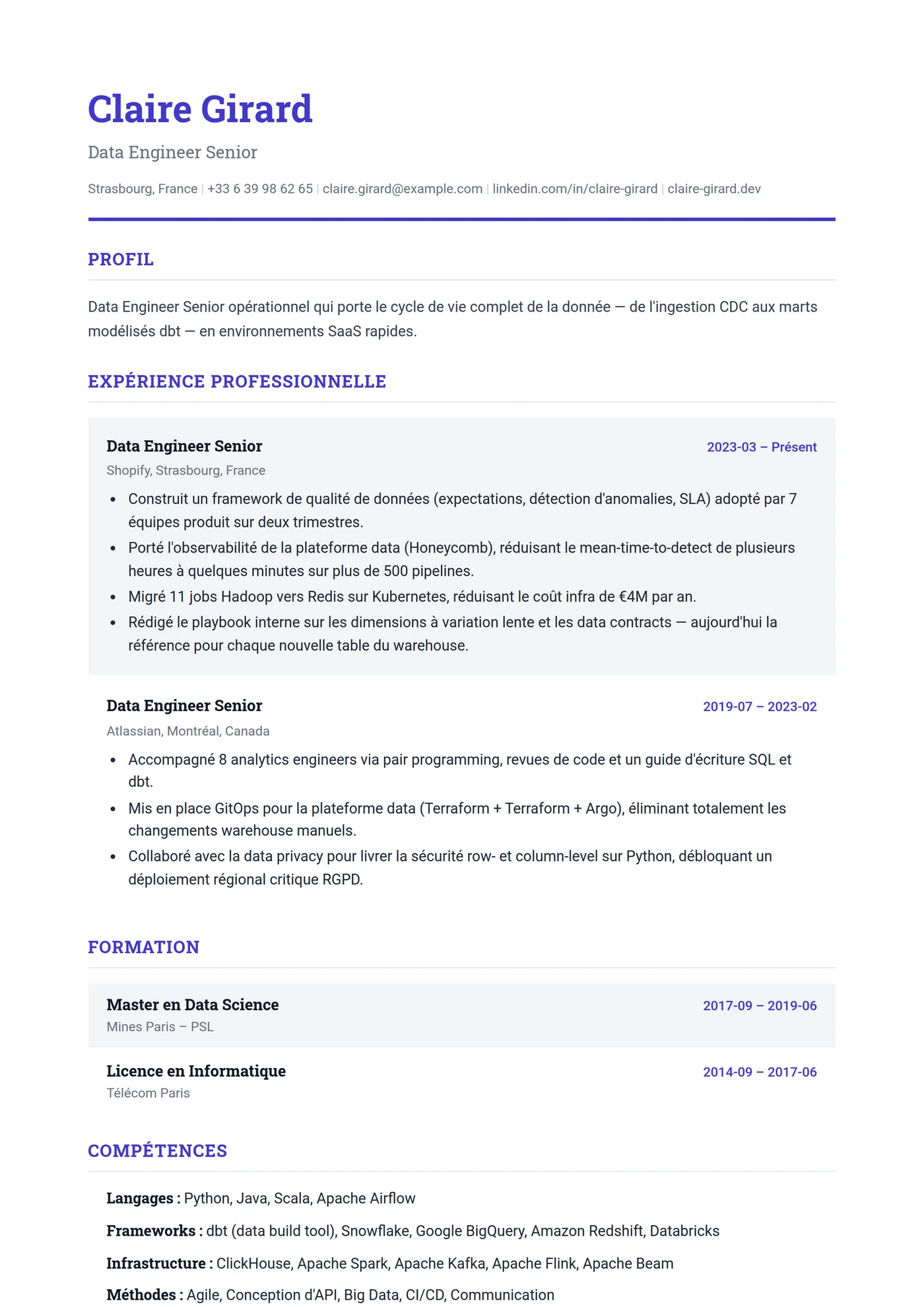 ATS Structuré — Modèles de CV