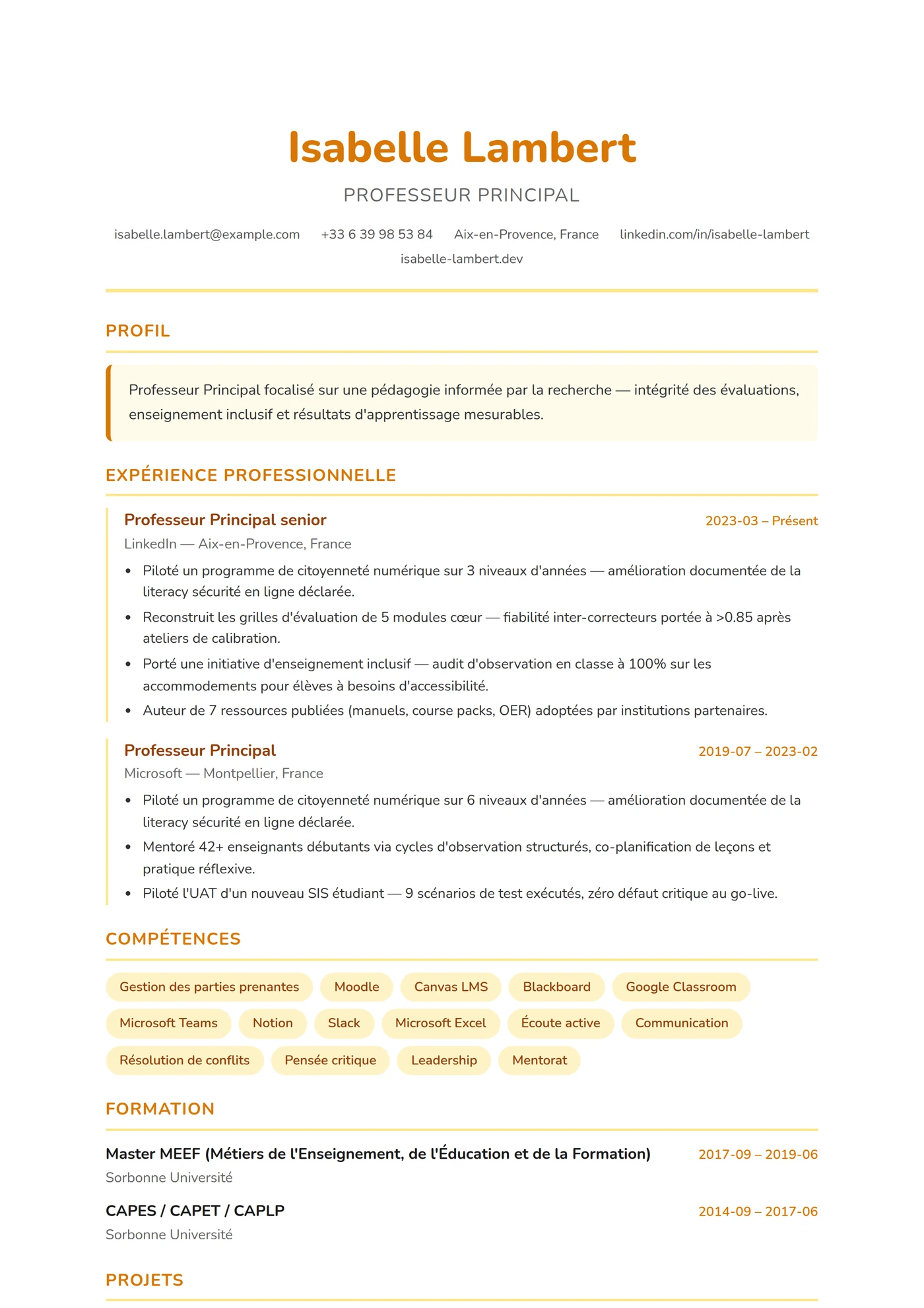 ATS Enseignant — Modèles de CV