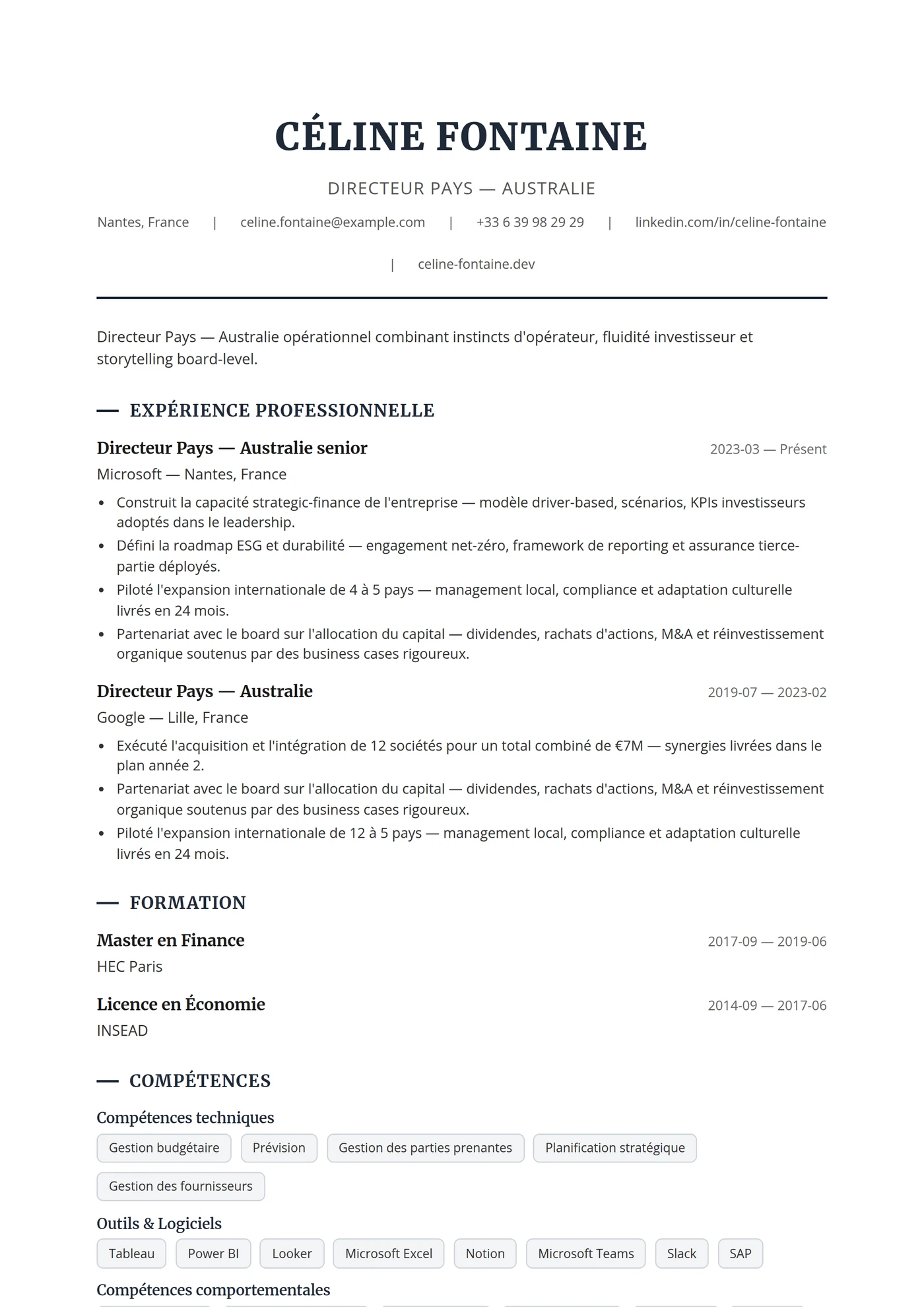Australie Direction — Modèles de CV
