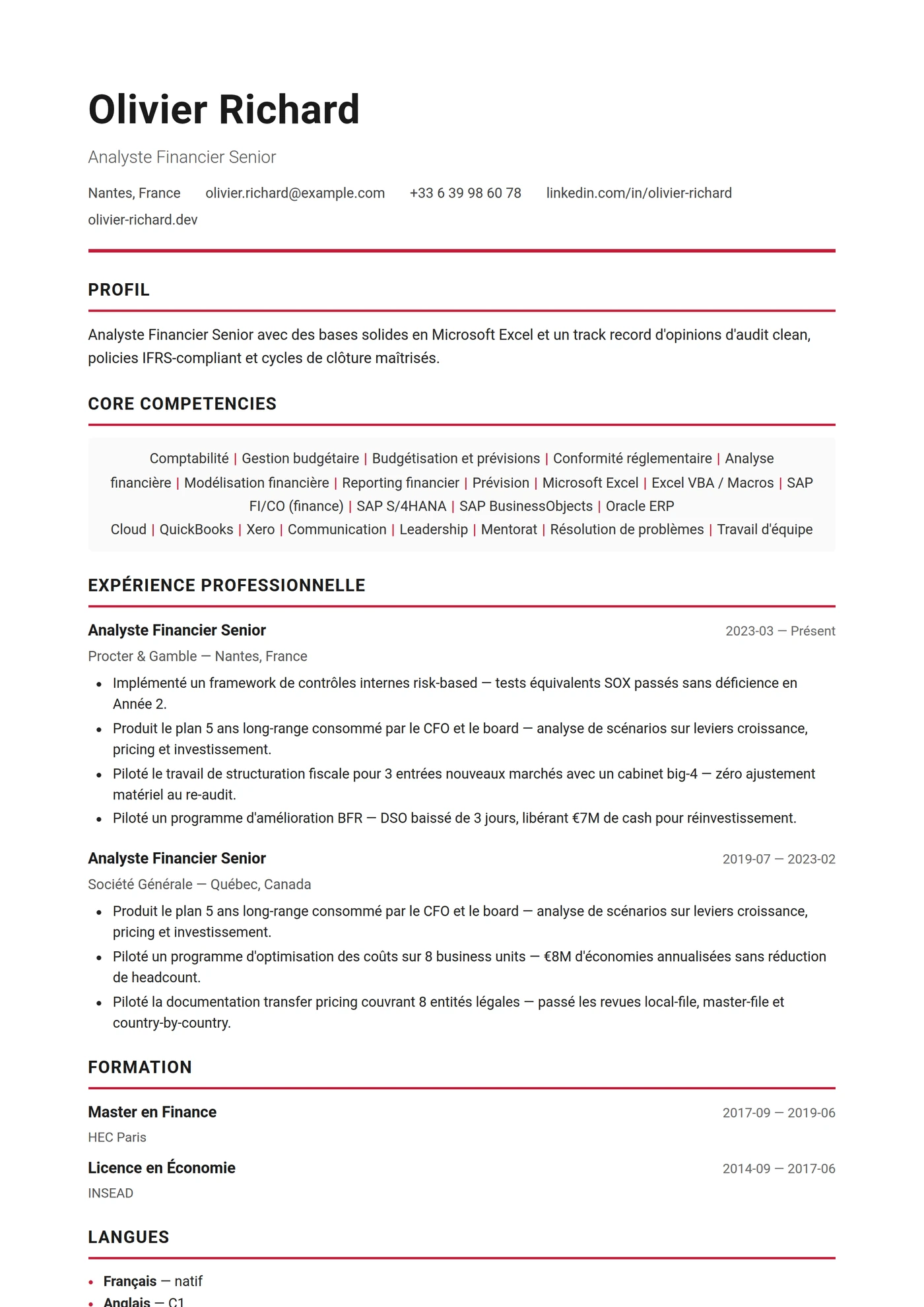 Canada Anglais — Modèles de CV