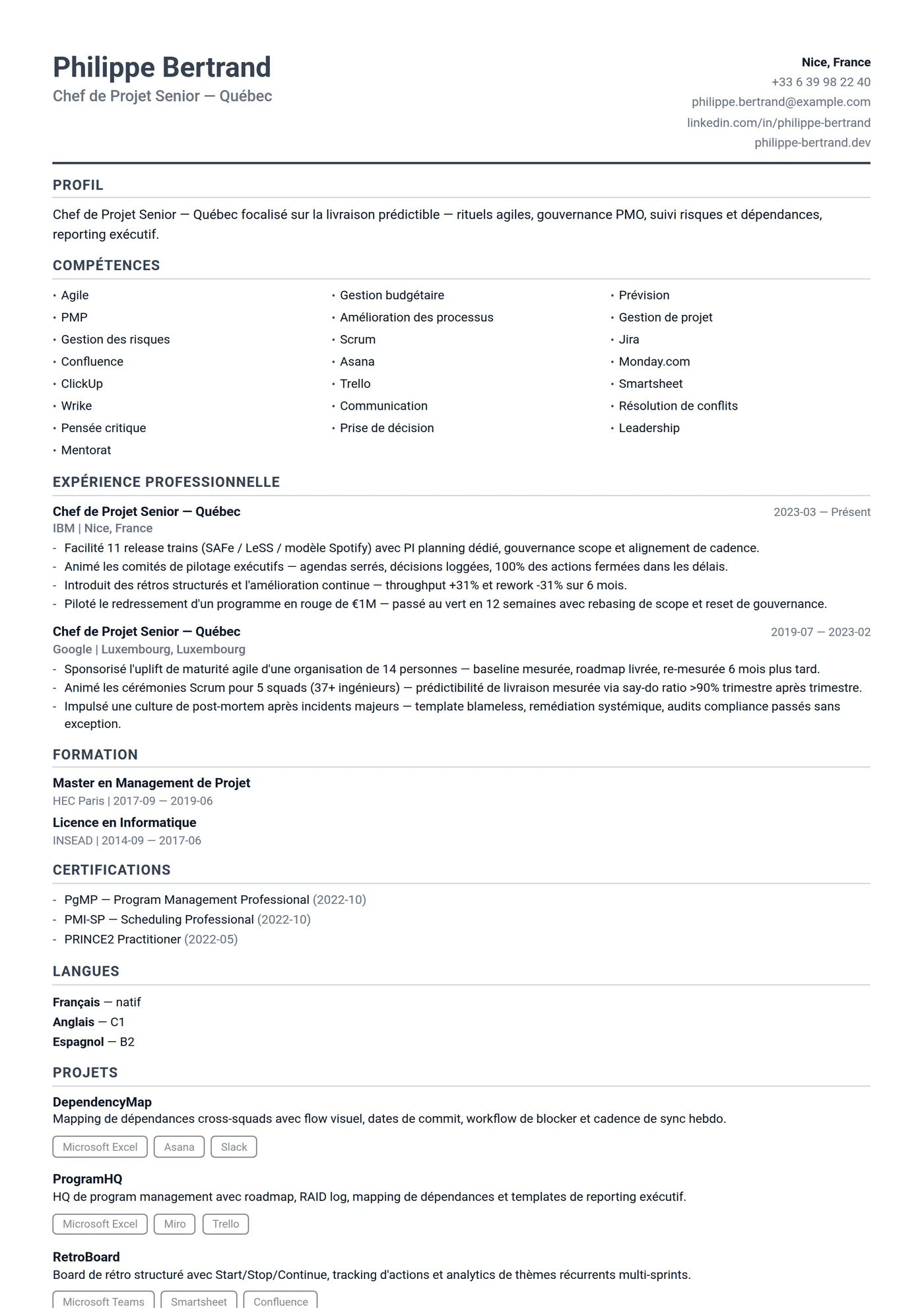 Canada Français Compact — Modèles de CV