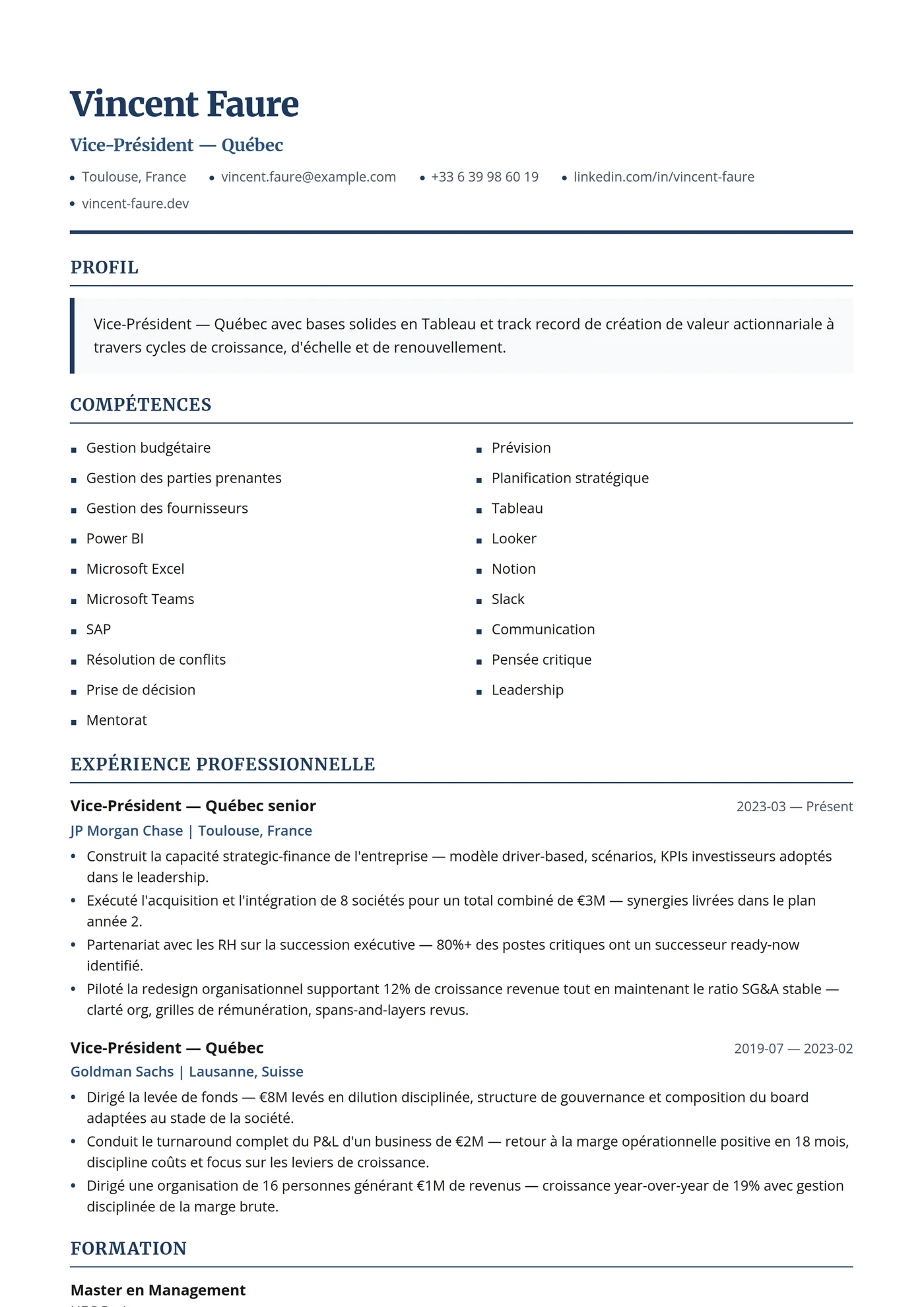 Canada Français Direction — Modèles de CV