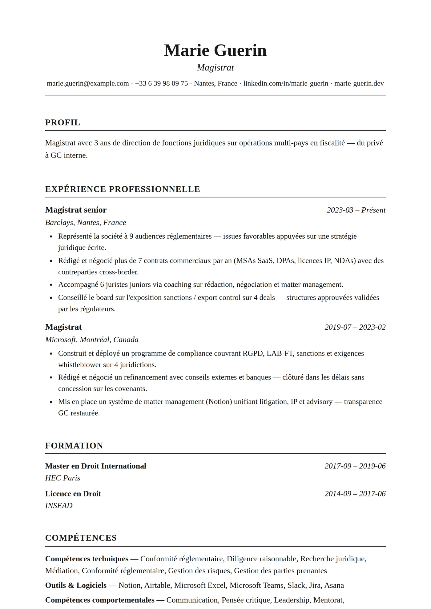 Classique Times — Modèles de CV
