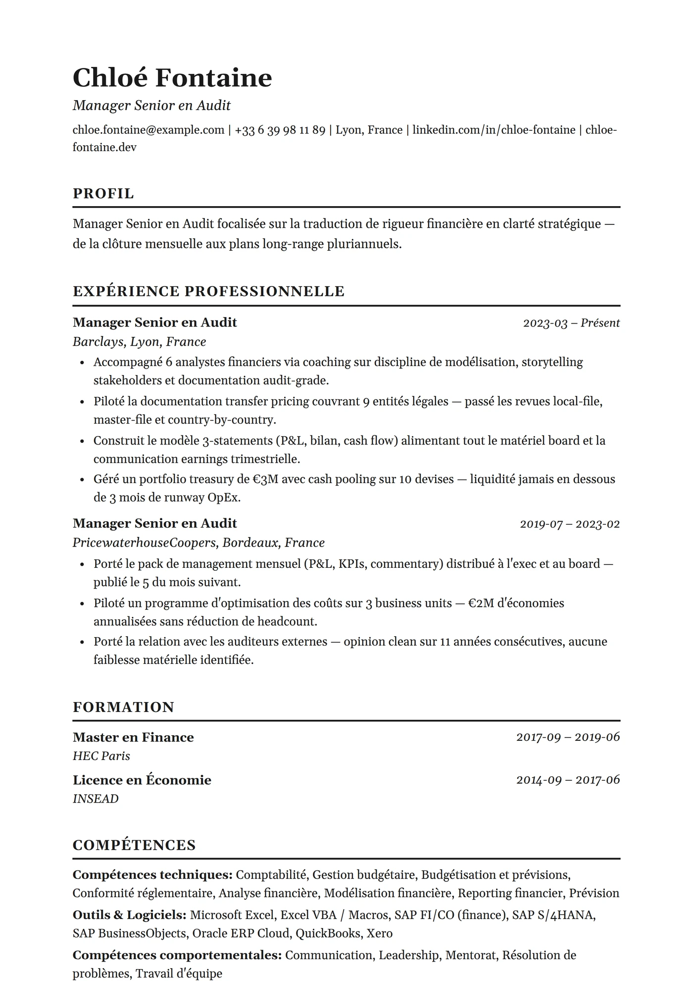 Classique Traditionnel — Modèles de CV