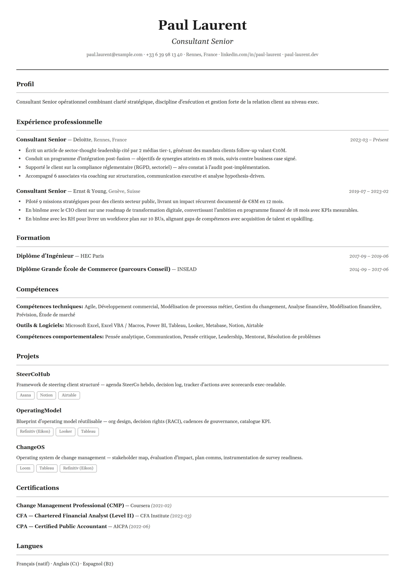 Classique — Modèles de CV