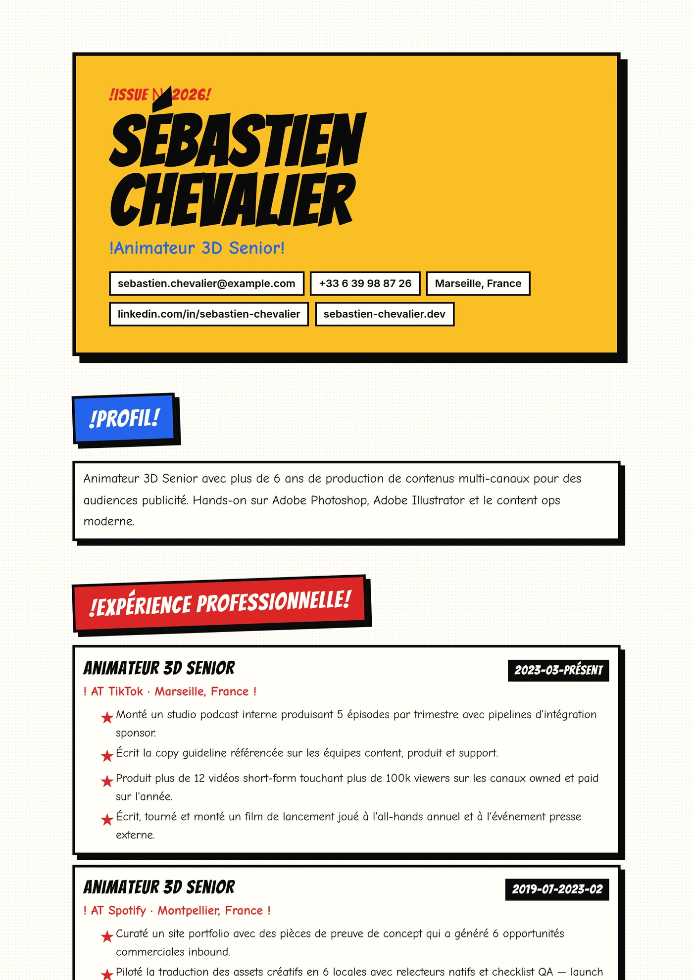 Bande Dessinée — Modèles de CV