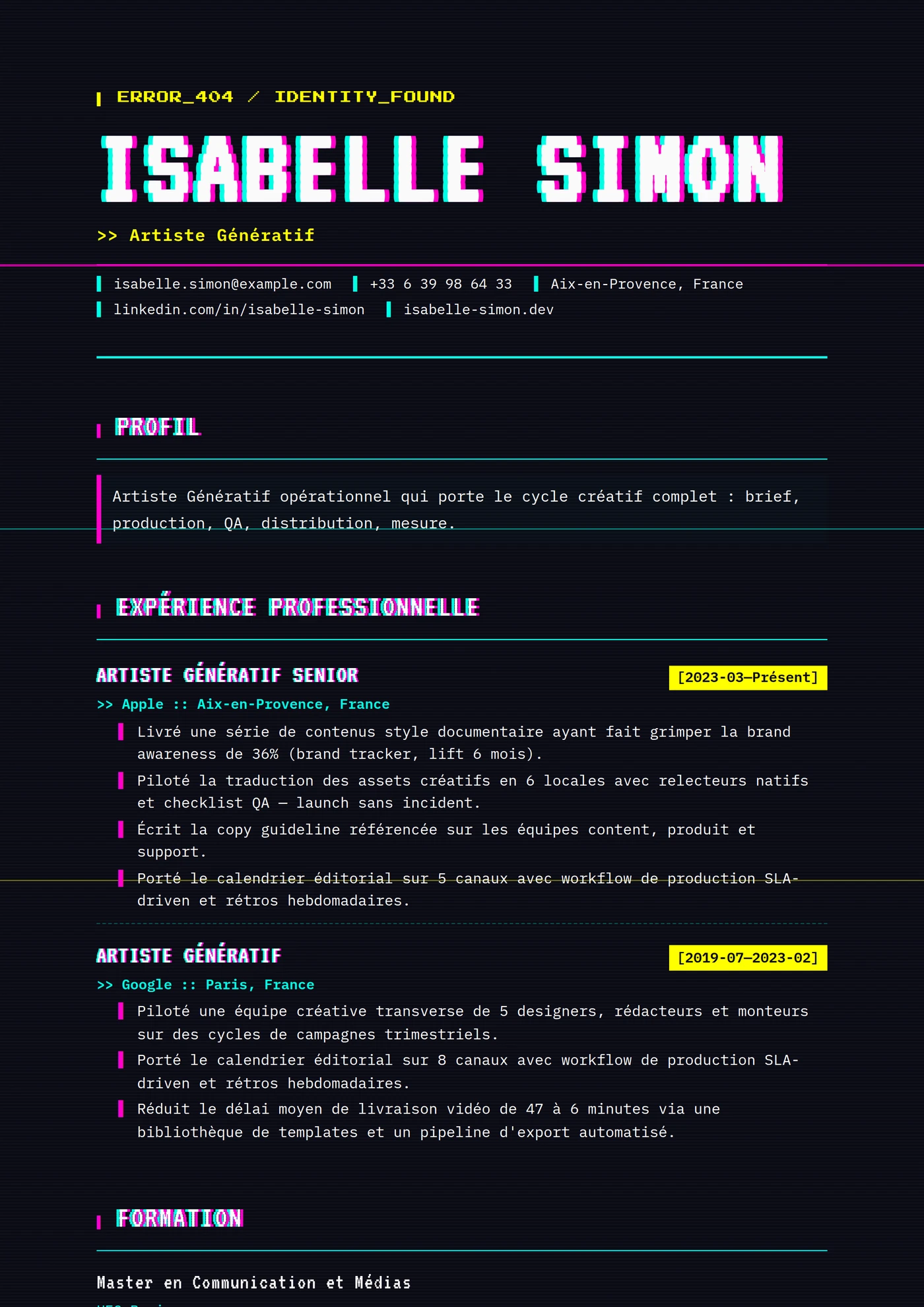 Art Glitch — Modèles de CV