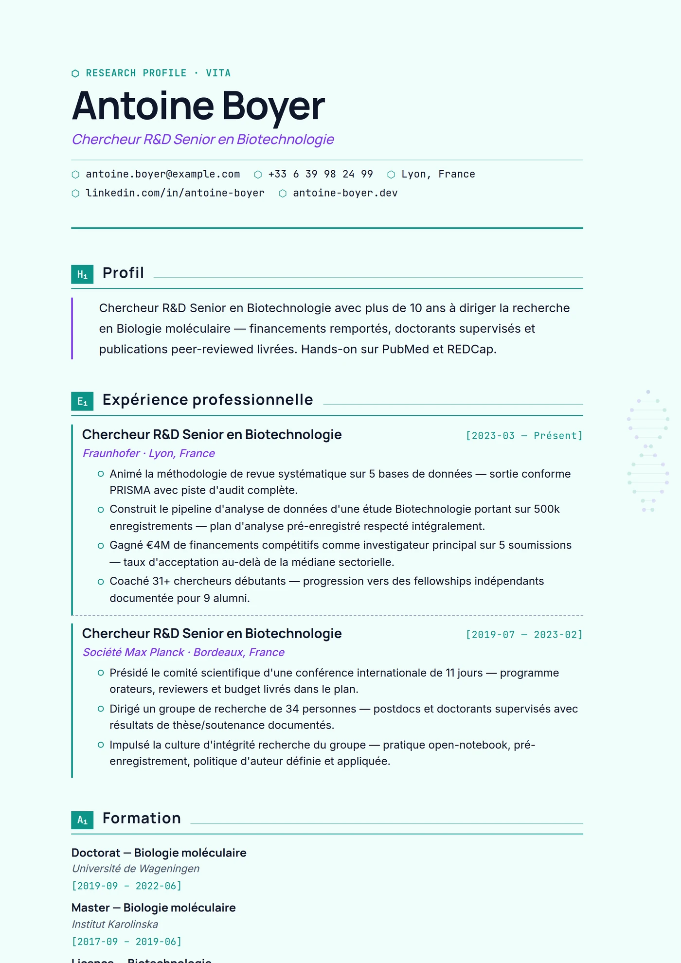 Industrie — Biotech — Modèles de CV