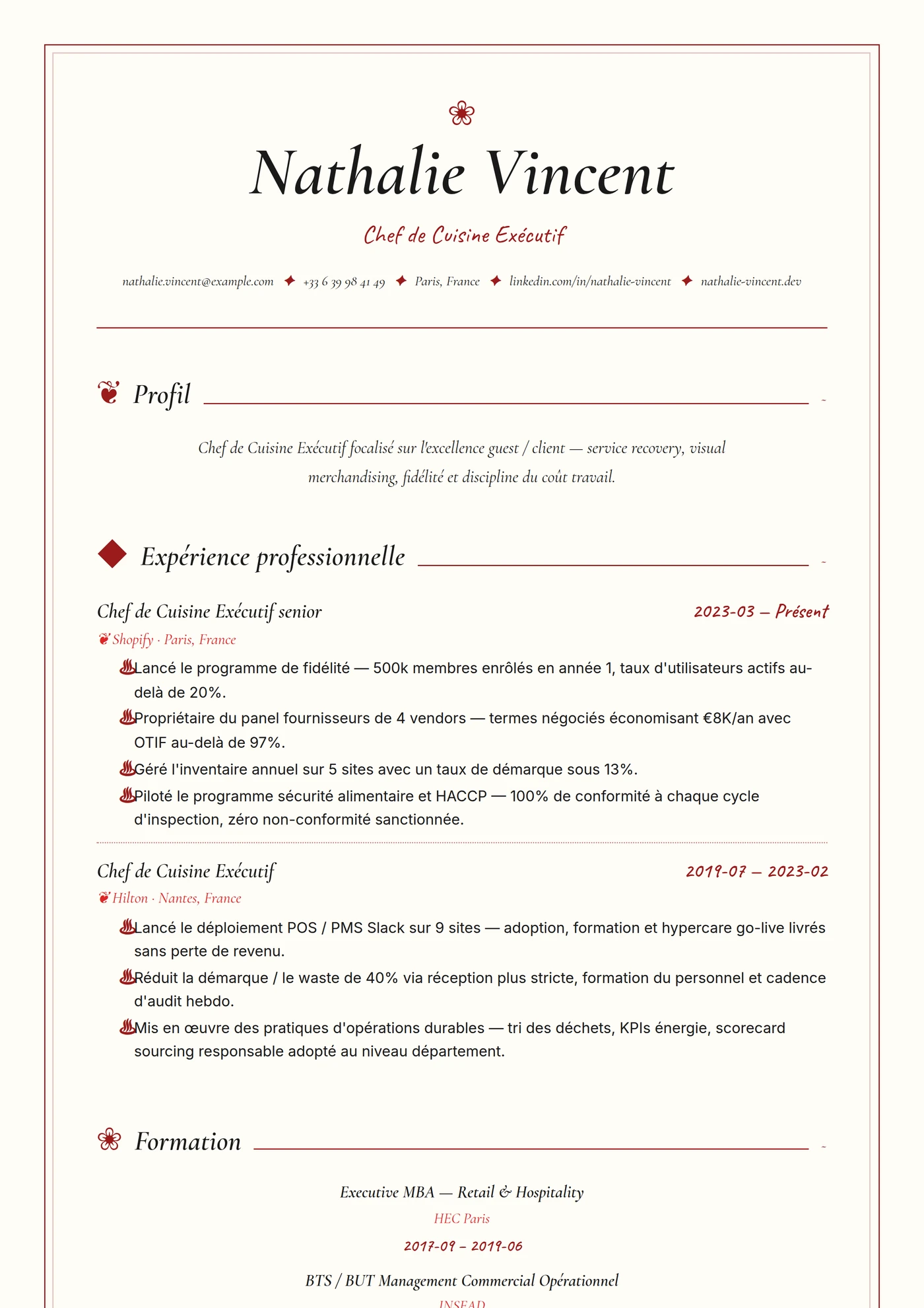 Industrie — Chef cuisinier — Modèles de CV